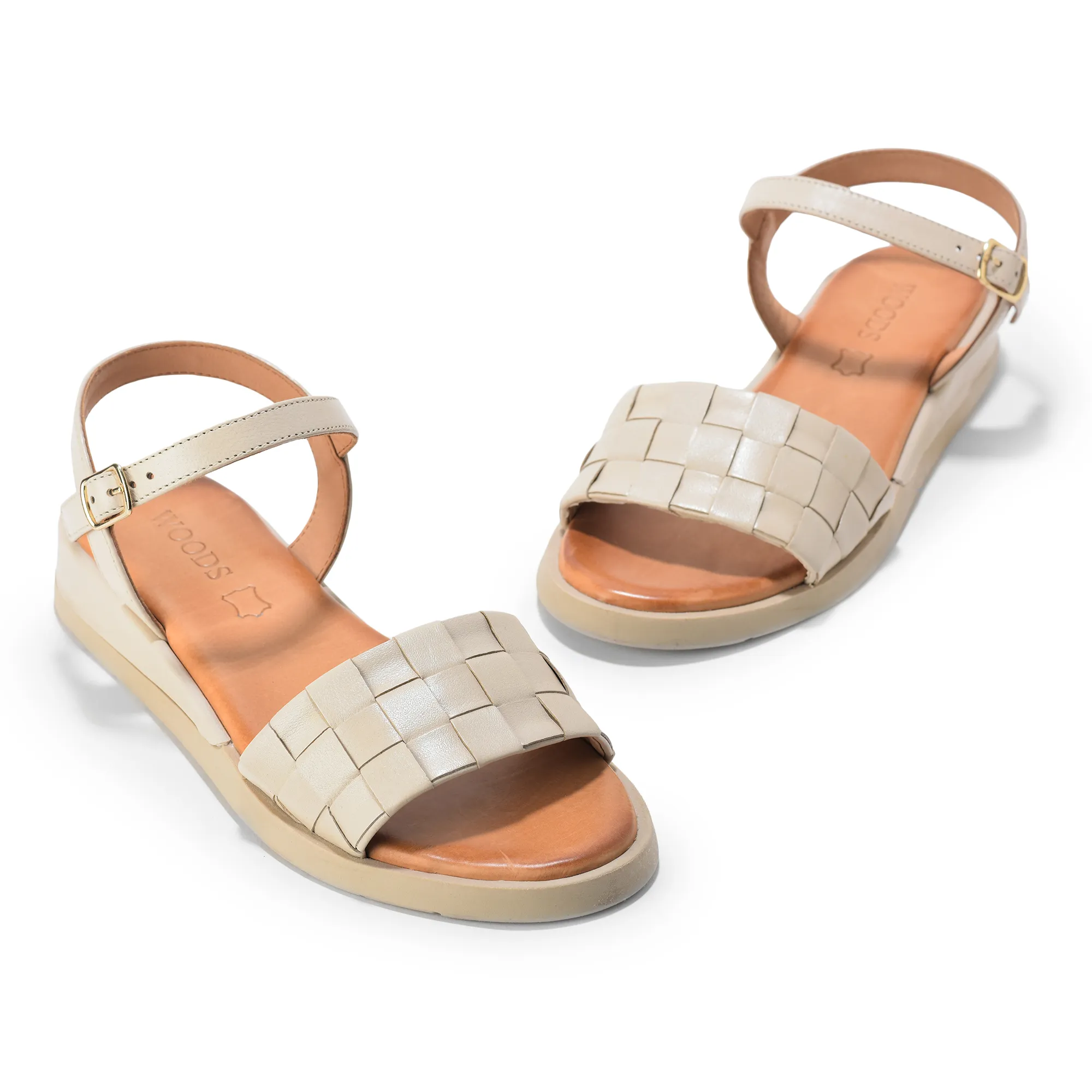 Woodland Ladies Ivory Woven Leather Sandal - Thumbnail 9