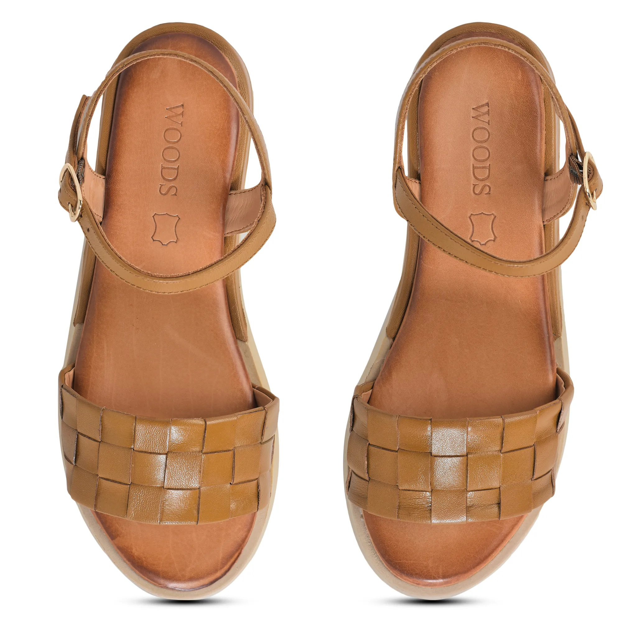 Woodland Ladies Tan Woven Leather Sandal - Thumbnail 2