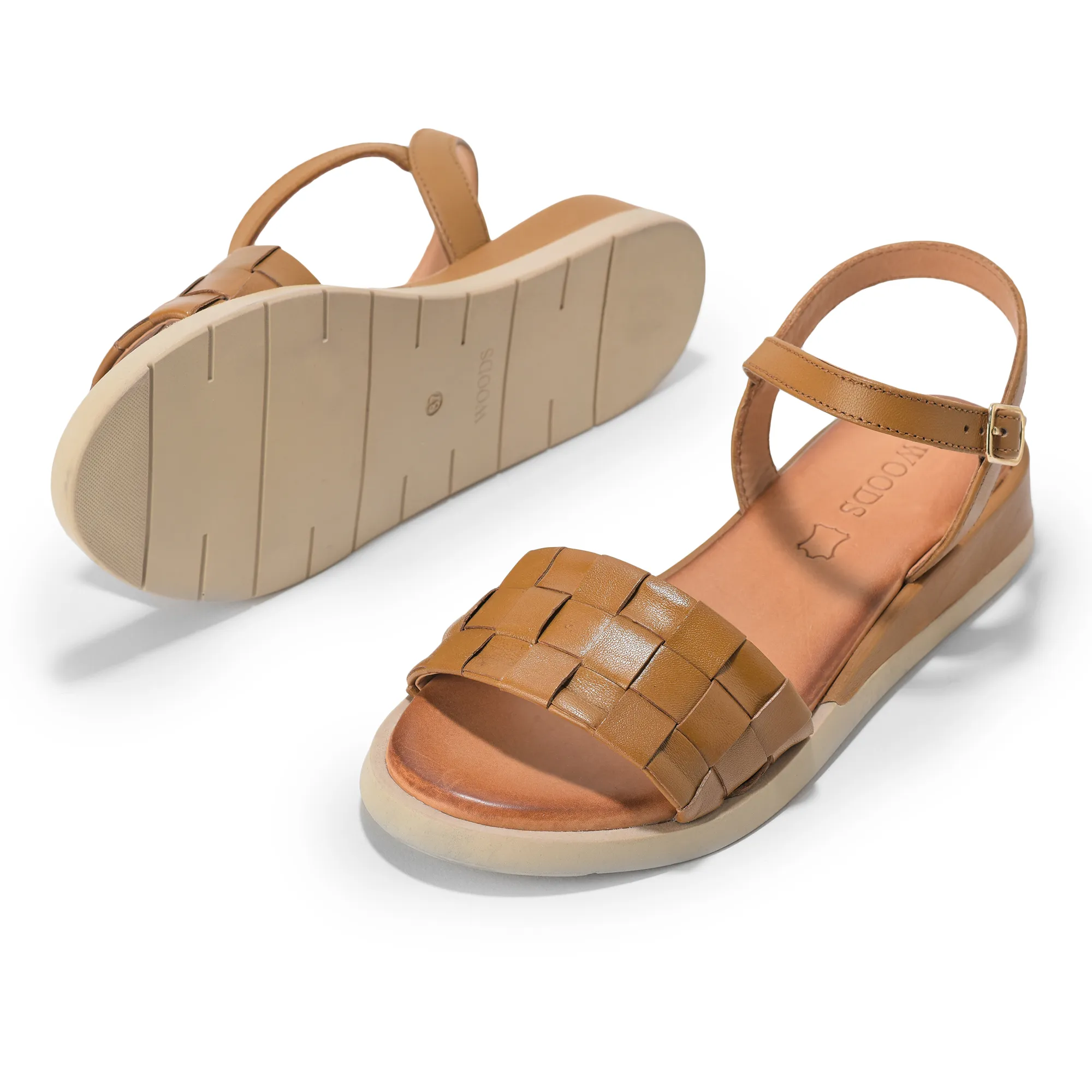 Woodland Ladies Tan Woven Leather Sandal - Thumbnail 4