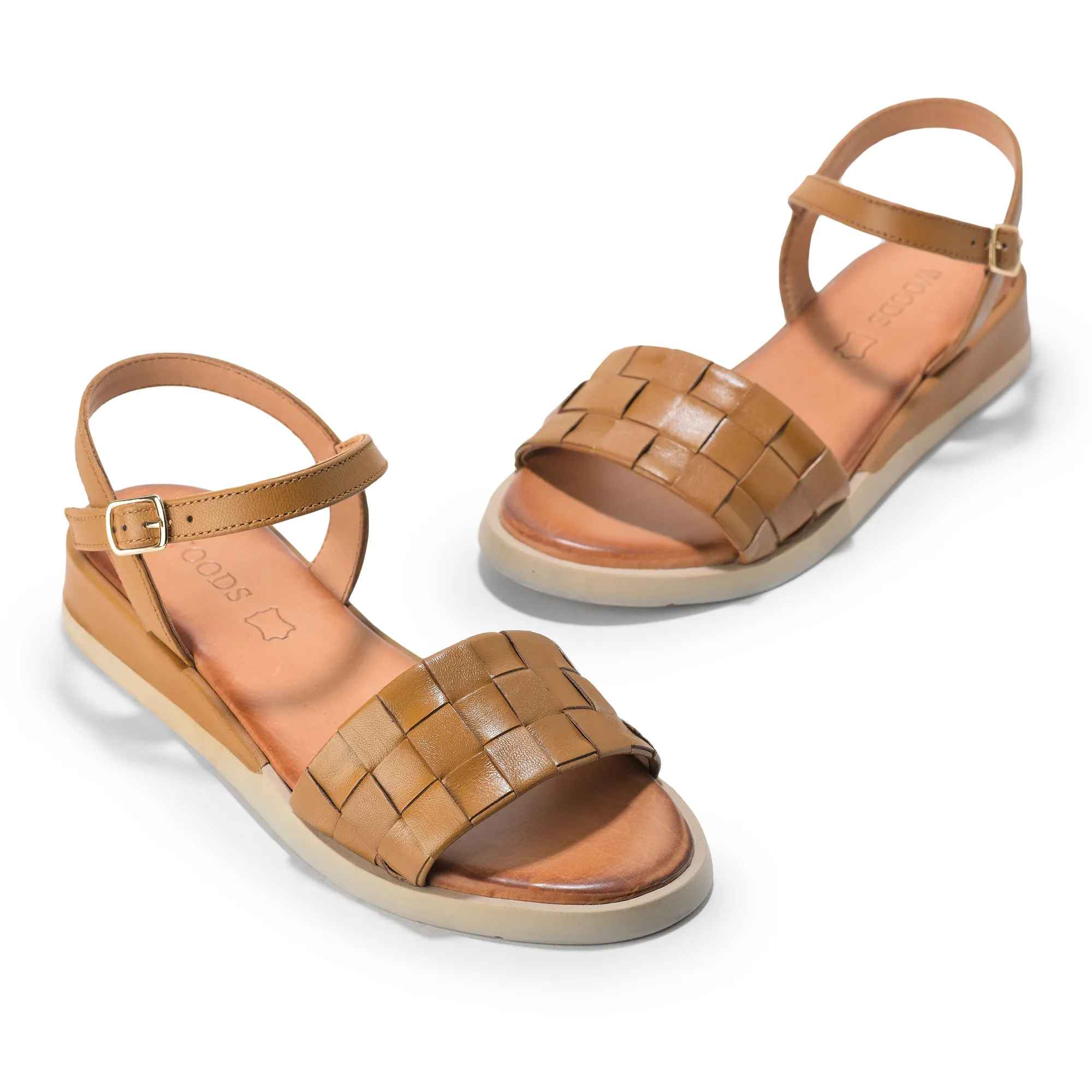 Woodland Ladies Tan Woven Leather Sandal - Thumbnail 9