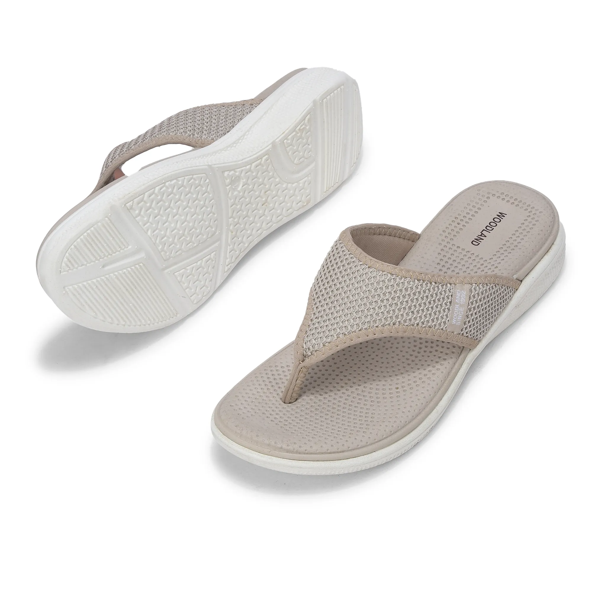 Women Beige Sports Slippers - Thumbnail 5