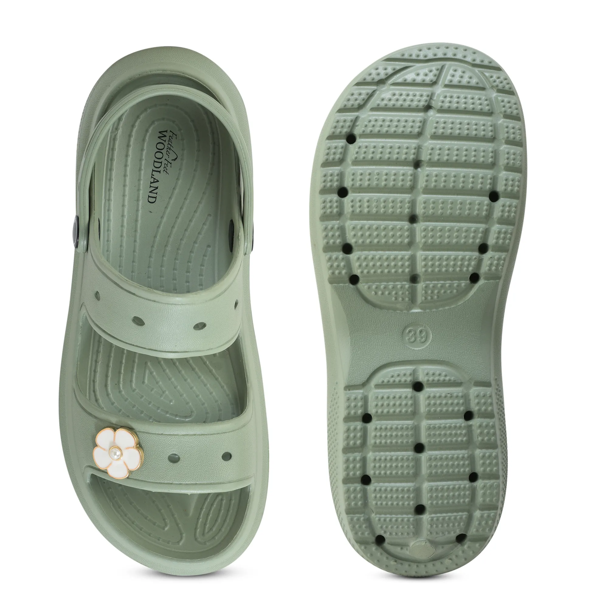 Woodland Women Sage Green EVA Floral Comfort Slides - Thumbnail 10