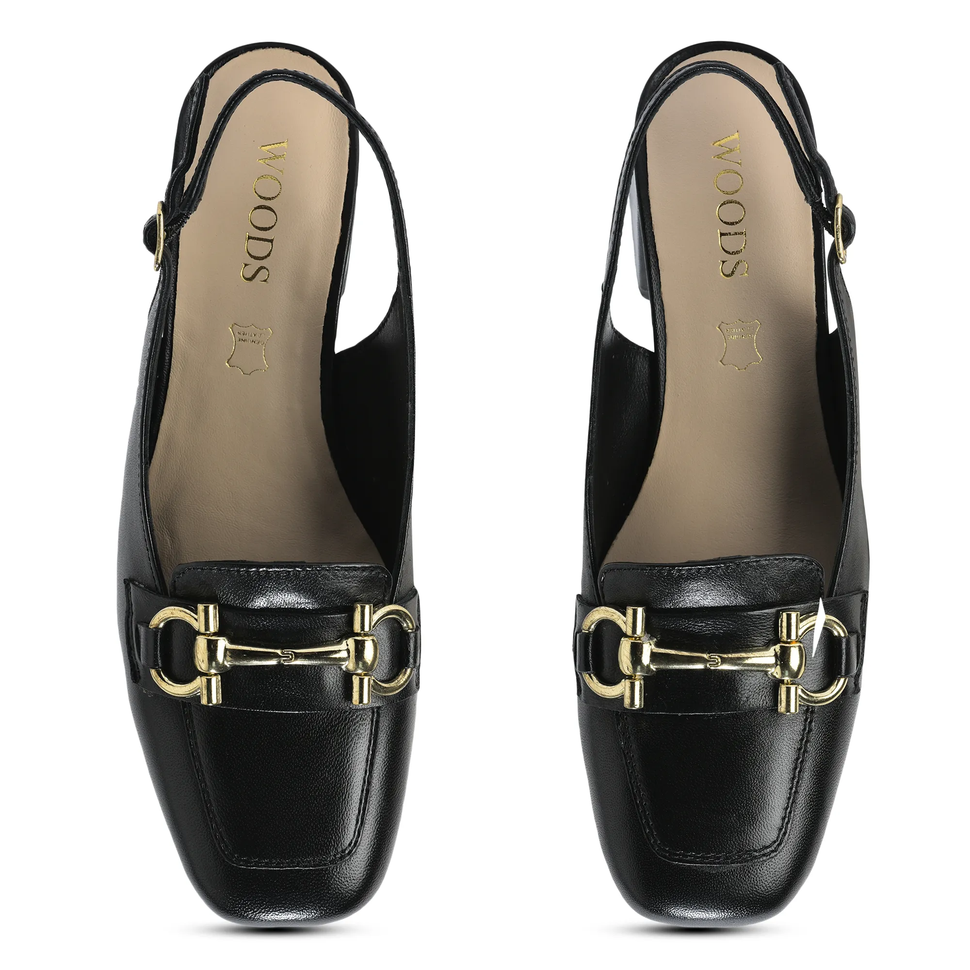 Woodland Ladies Black Leather Sandal with Signature Gold Accent - Thumbnail 2