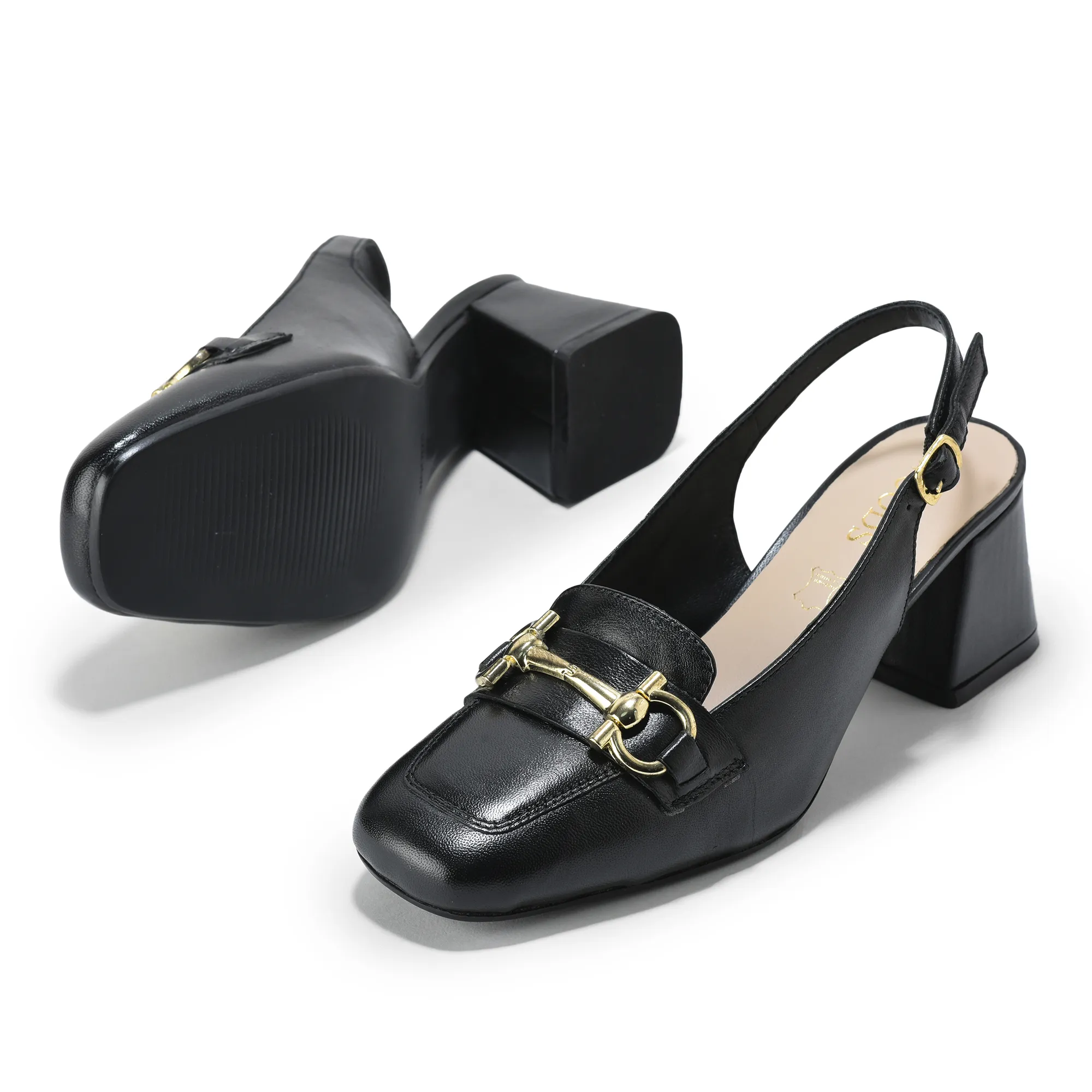 Woodland Ladies Black Leather Sandal with Signature Gold Accent - Thumbnail 4