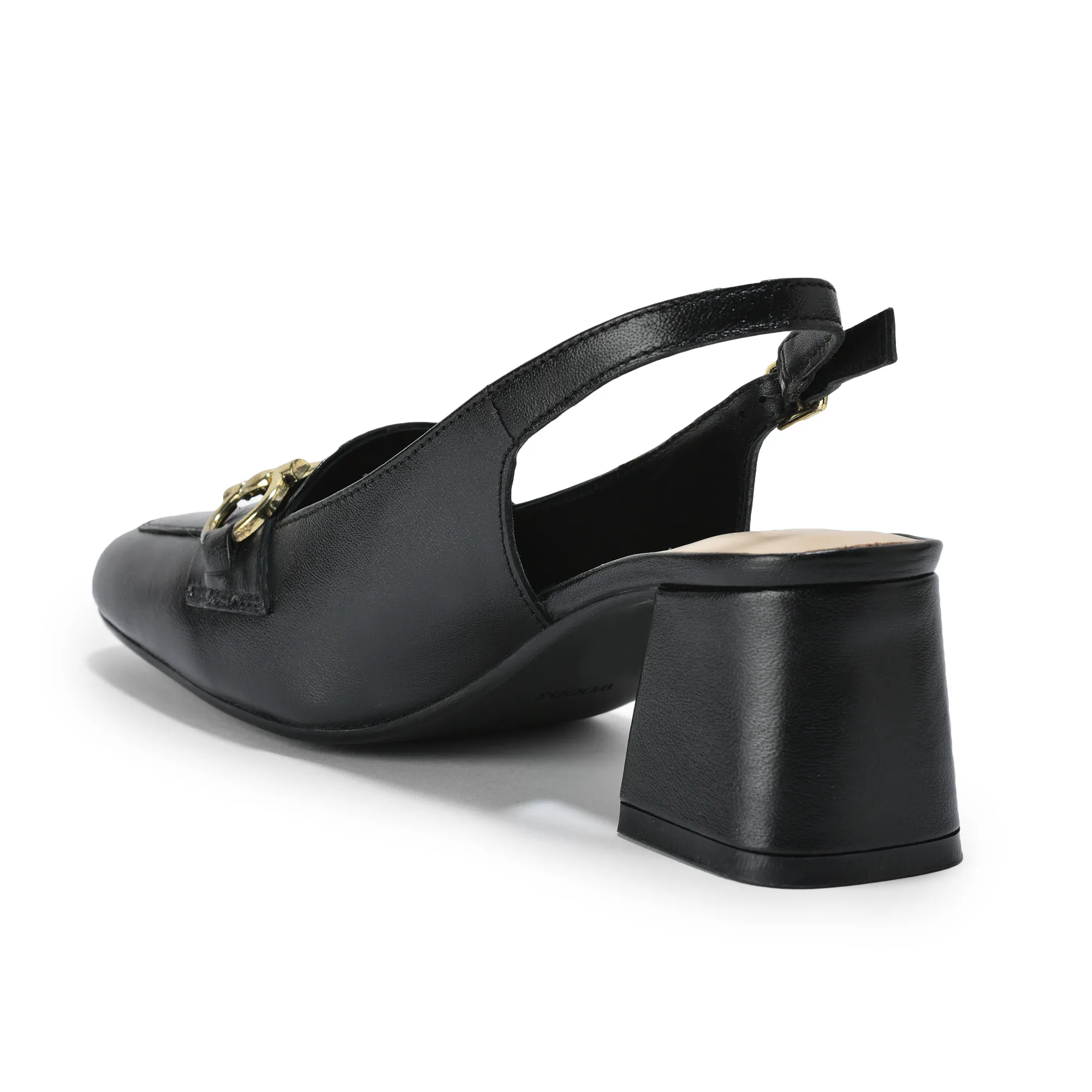 Woodland Ladies Black Leather Sandal with Signature Gold Accent - Thumbnail 5