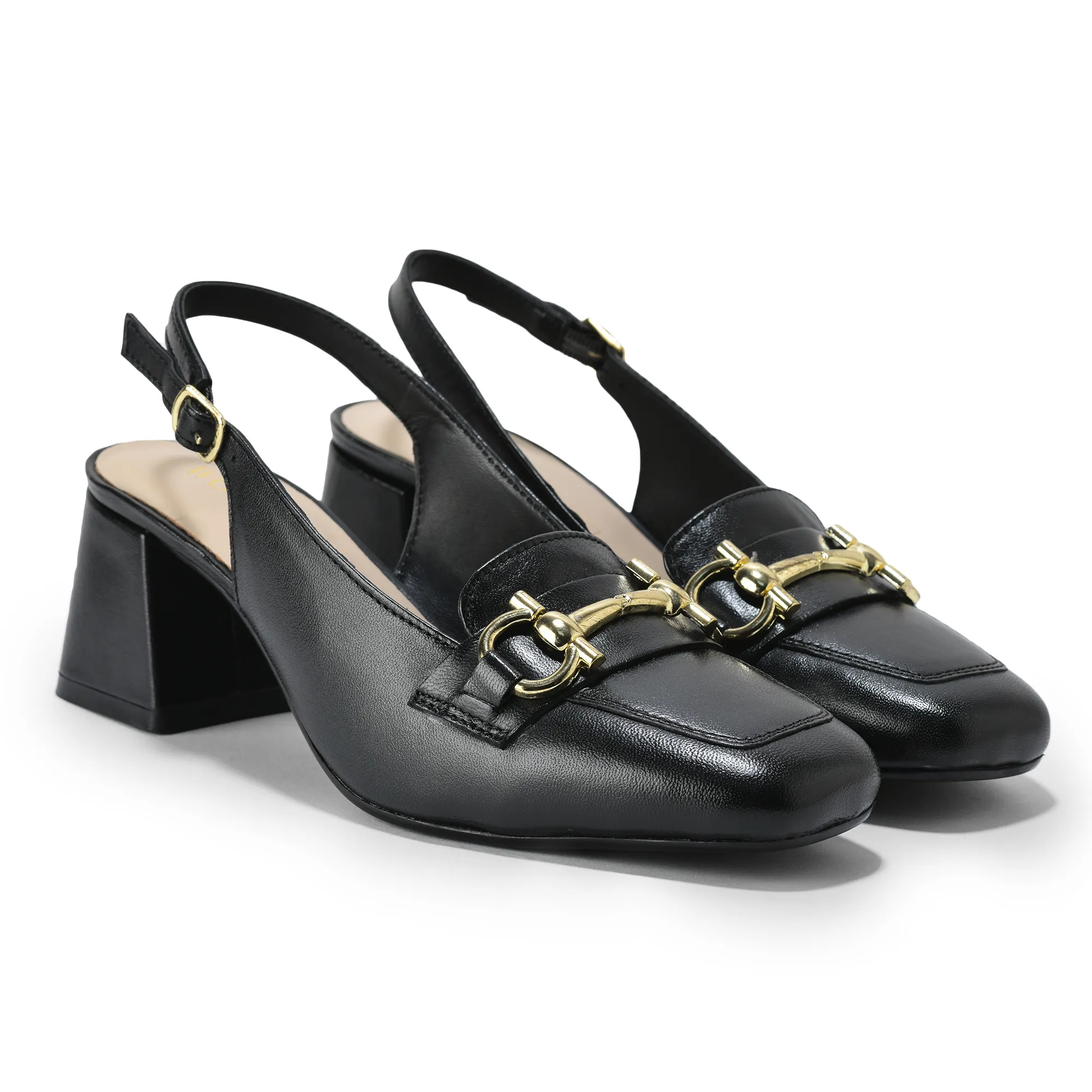 Woodland Ladies Black Leather Sandal with Signature Gold Accent - Thumbnail 6
