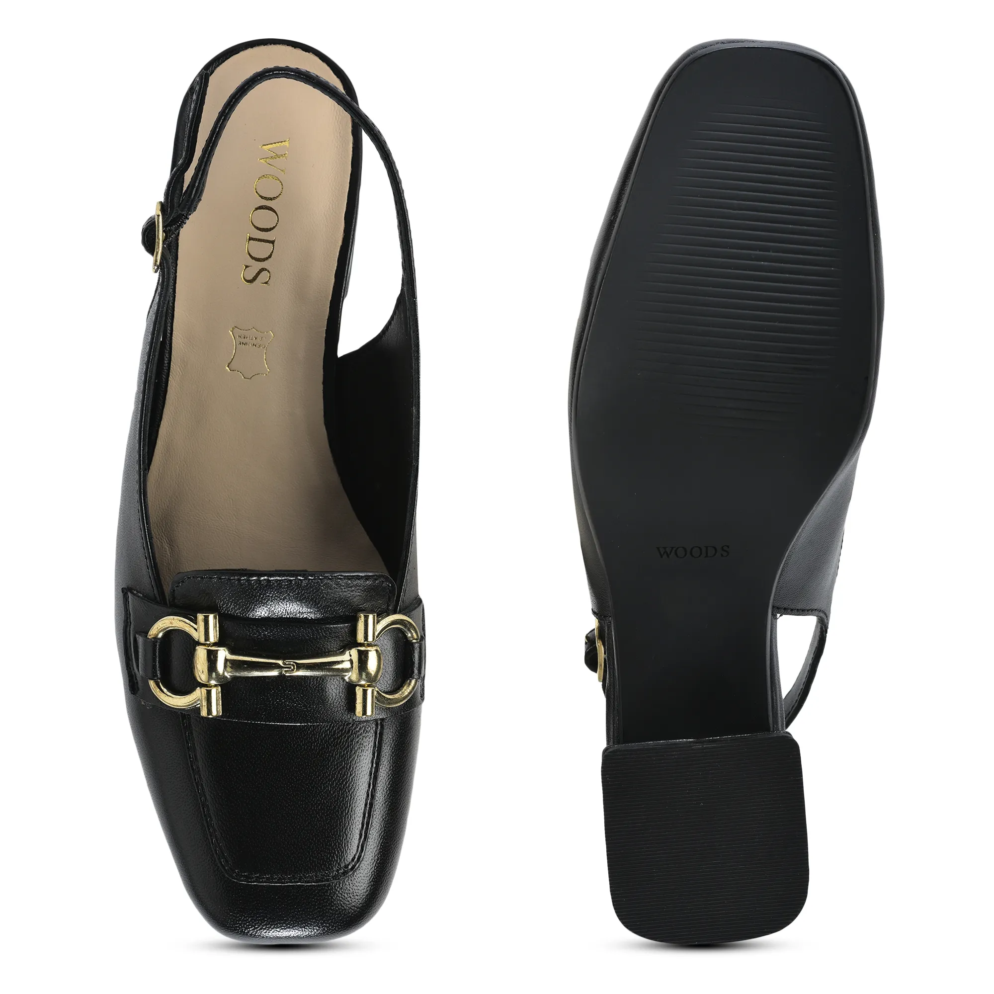 Woodland Ladies Black Leather Sandal with Signature Gold Accent - Thumbnail 7