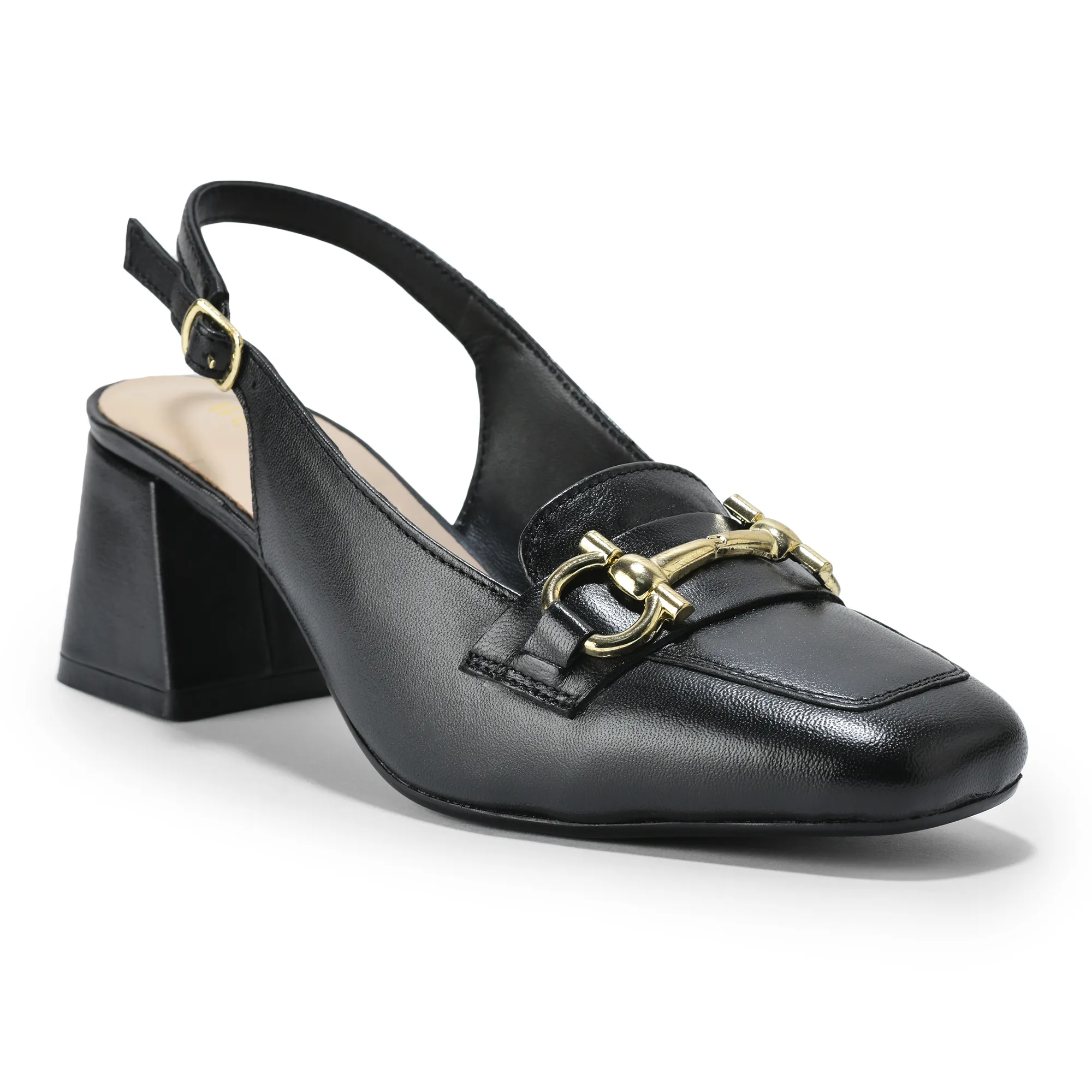Woodland Ladies Black Leather Sandal with Signature Gold Accent - Thumbnail 8