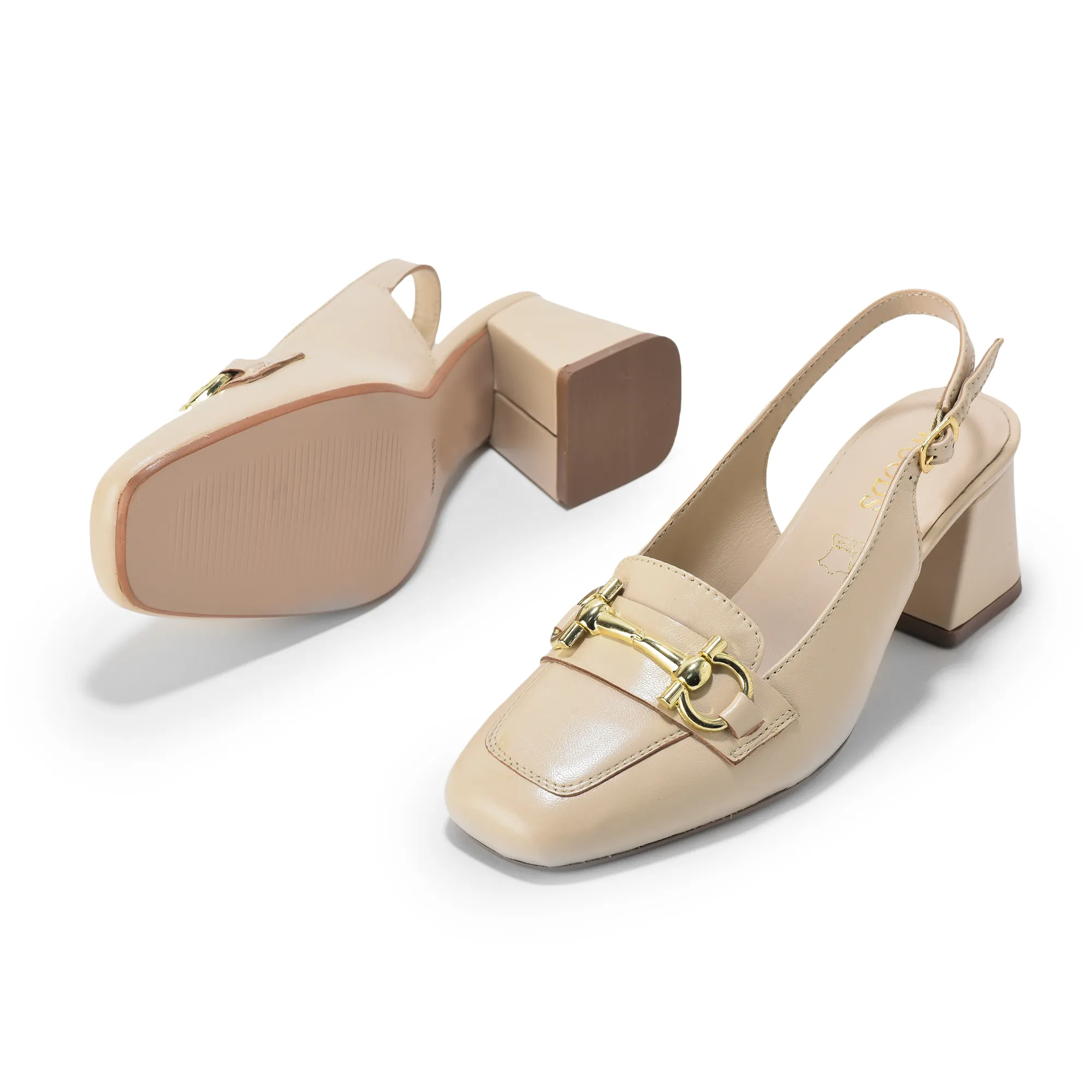 Woodland Ladies Nude Leather Sandal with Signature Gold Accent - Thumbnail 4