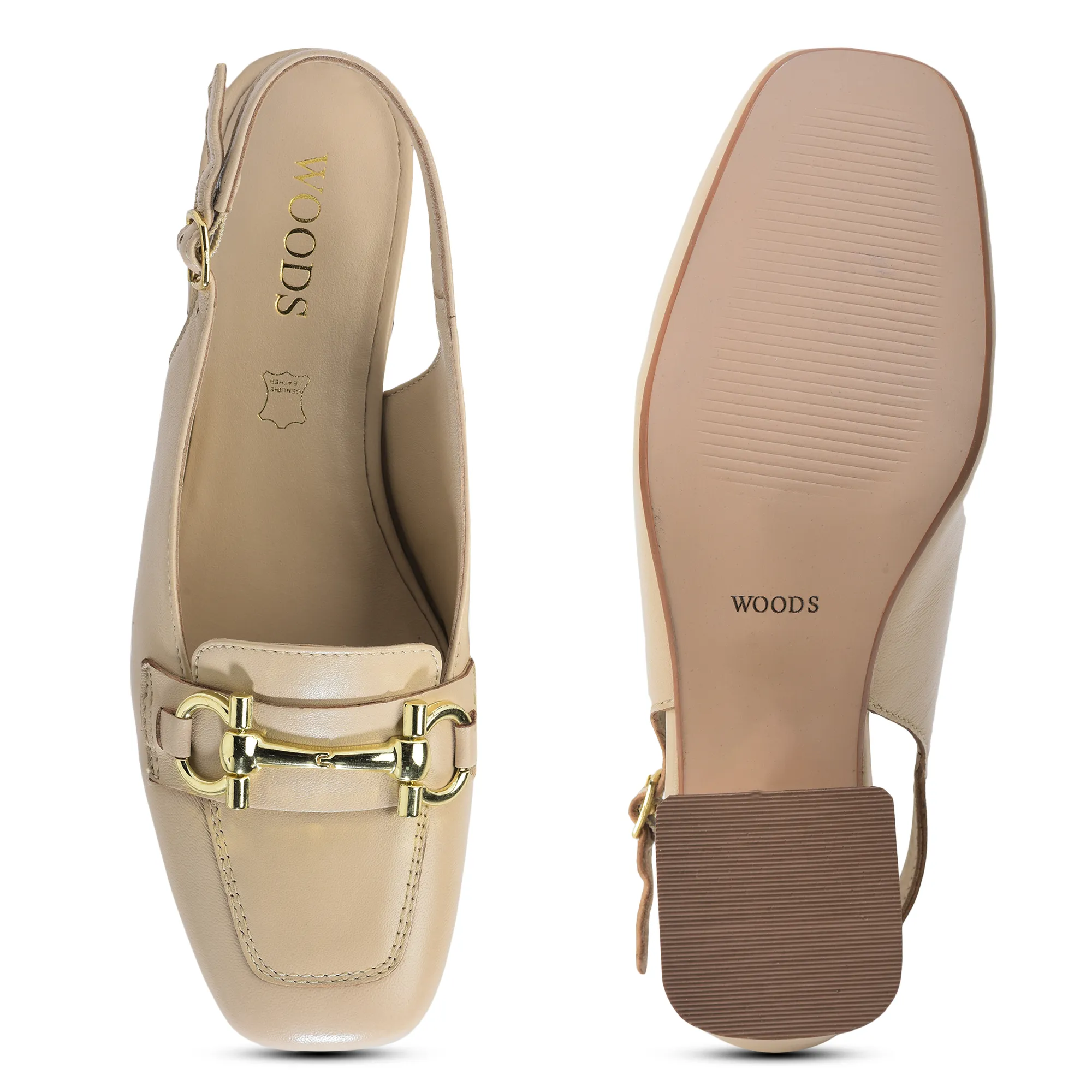 Woodland Ladies Nude Leather Sandal with Signature Gold Accent - Thumbnail 7