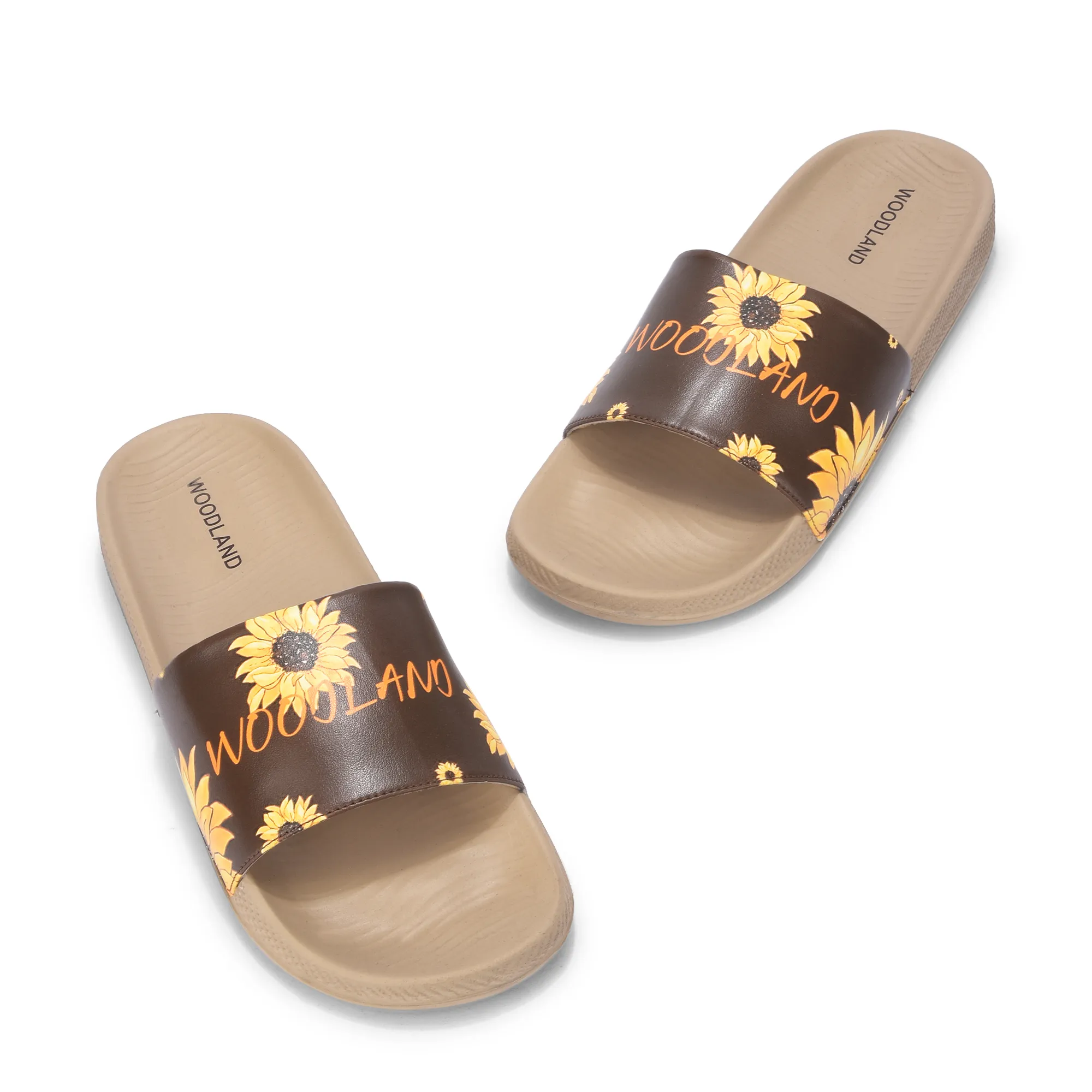 Women Khaki Sunflower PU Comfort Slide - Thumbnail 2