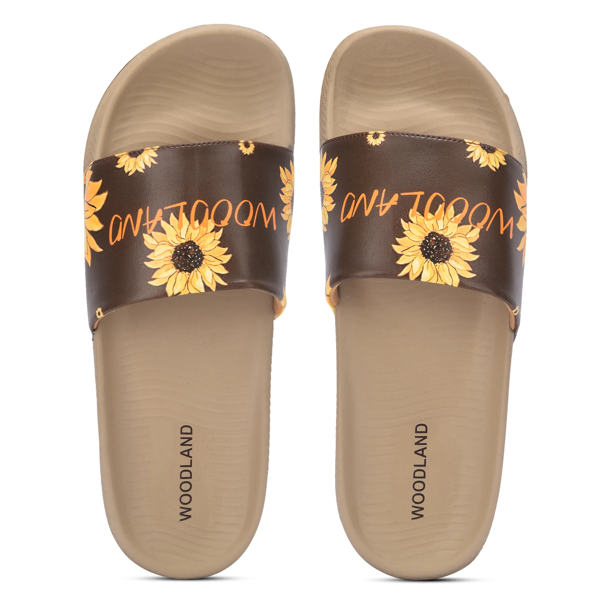 Women Khaki Sunflower PU Comfort Slide - Thumbnail 4
