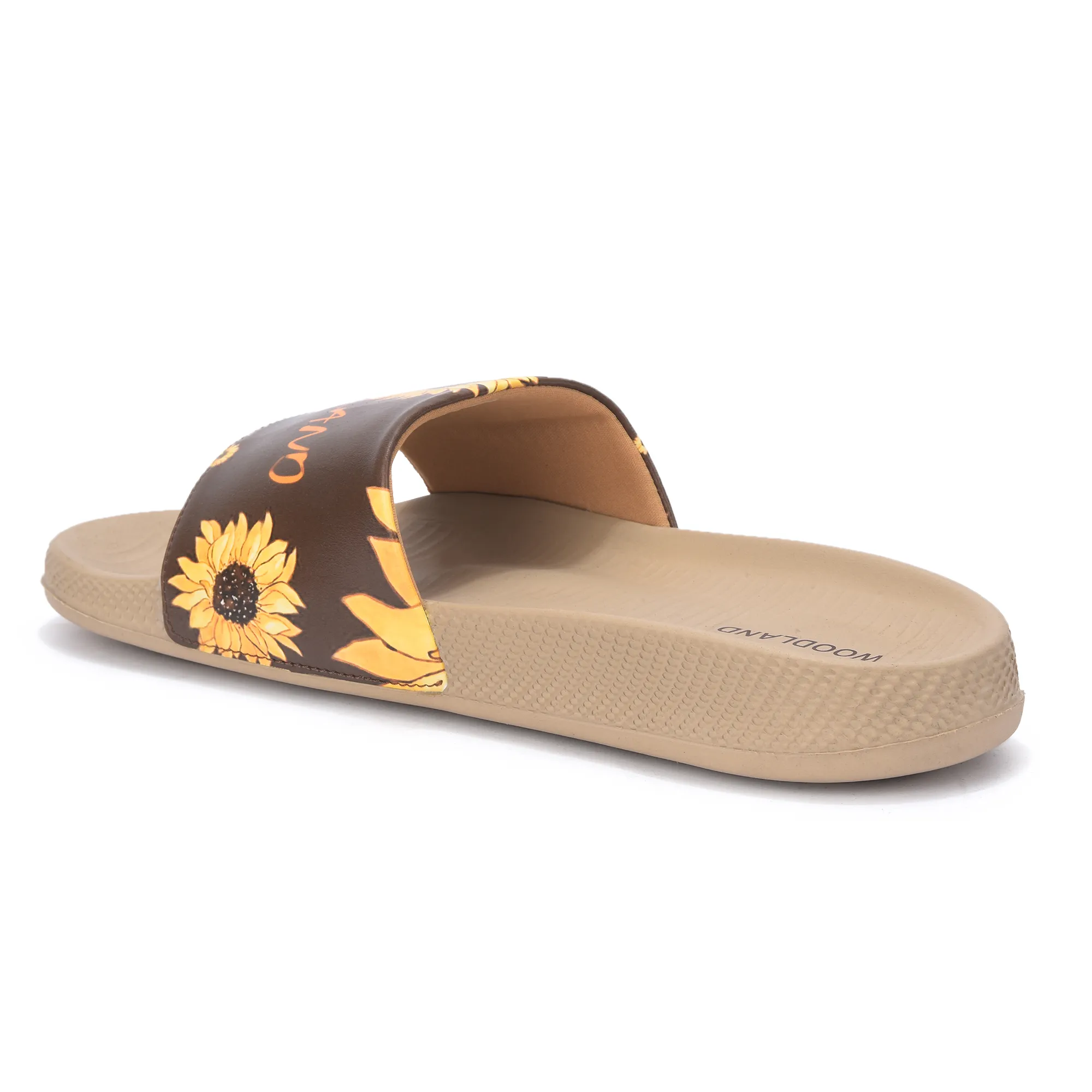 Women Khaki Sunflower PU Comfort Slide - Thumbnail 6