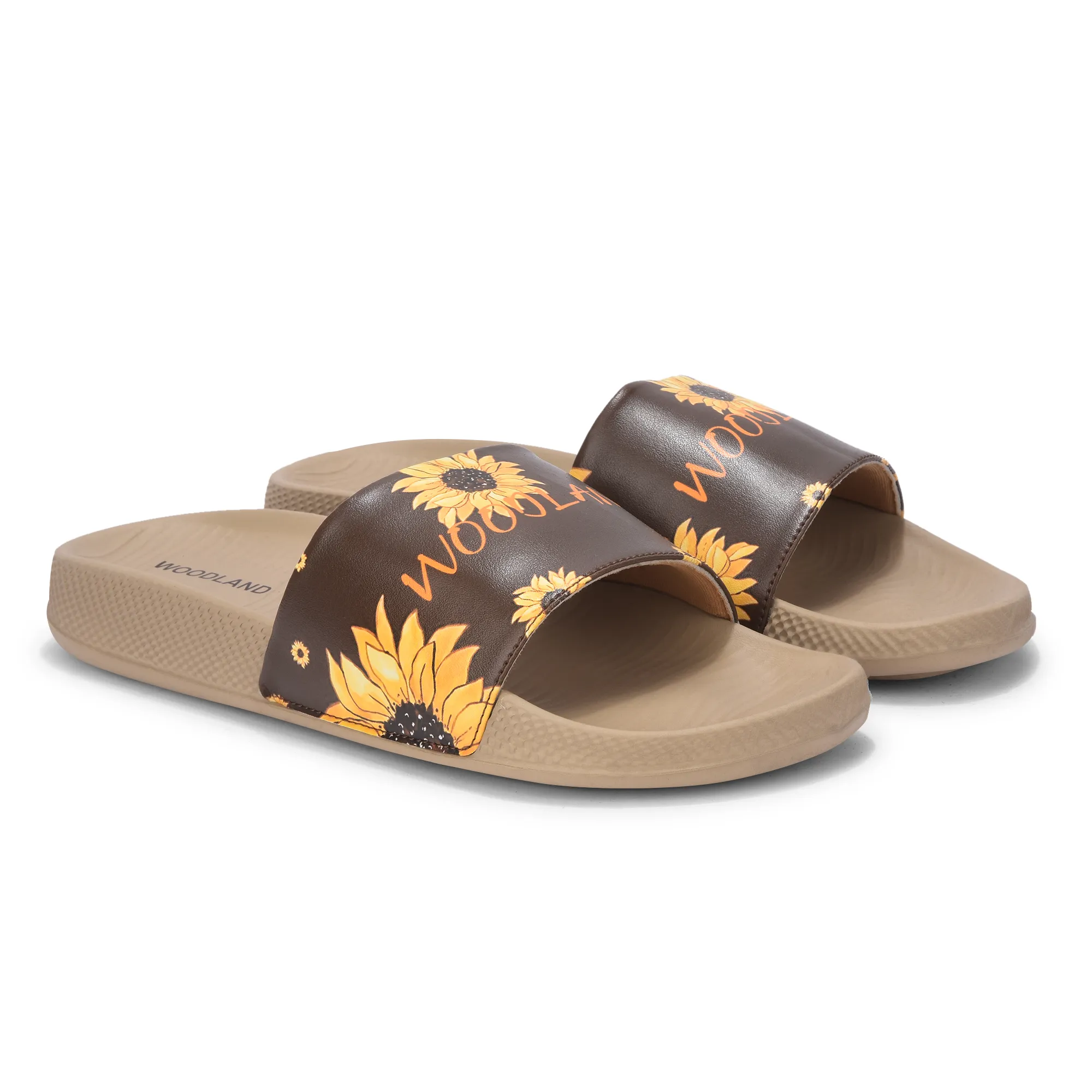 Women Khaki Sunflower PU Comfort Slide - Thumbnail 7