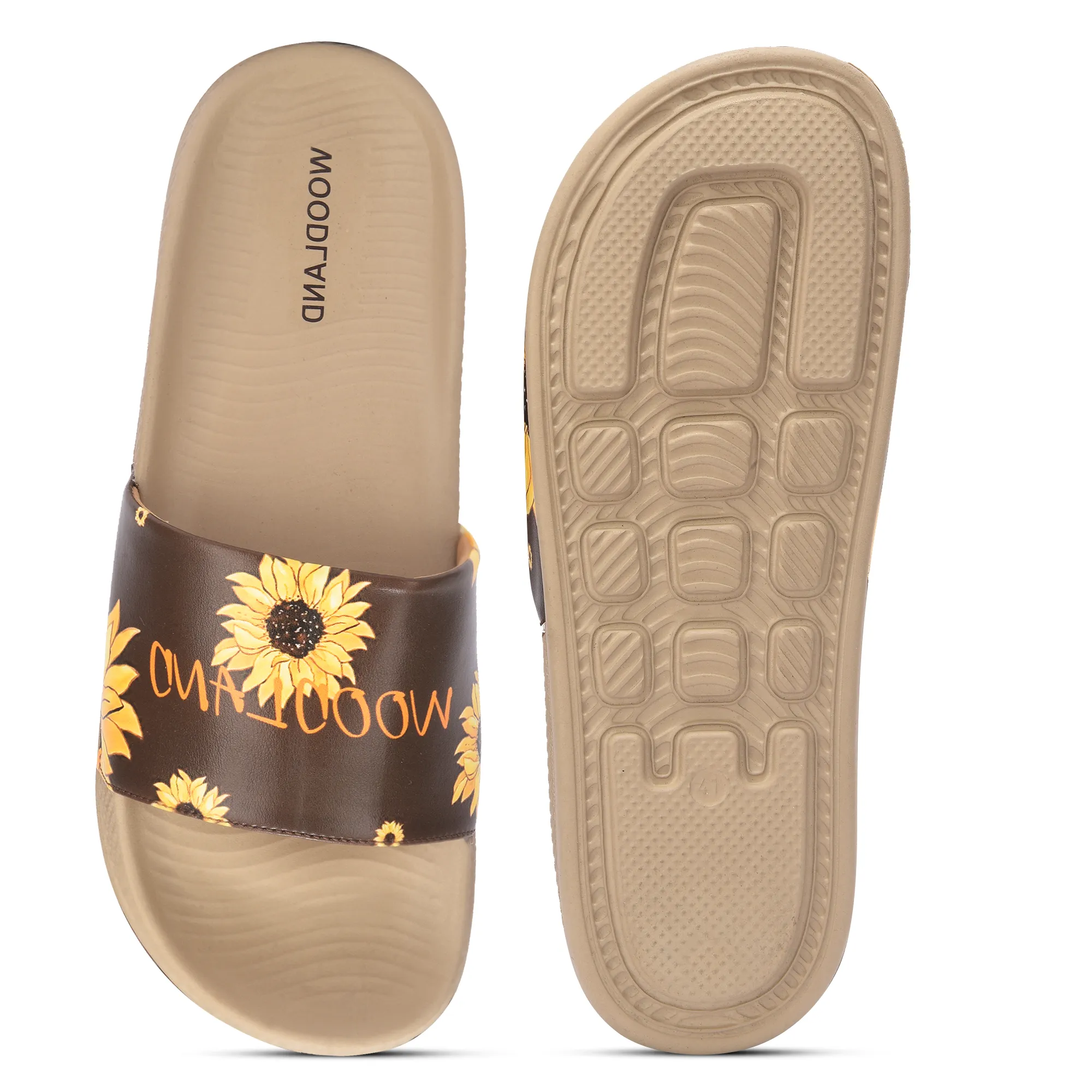 Women Khaki Sunflower PU Comfort Slide - Thumbnail 8