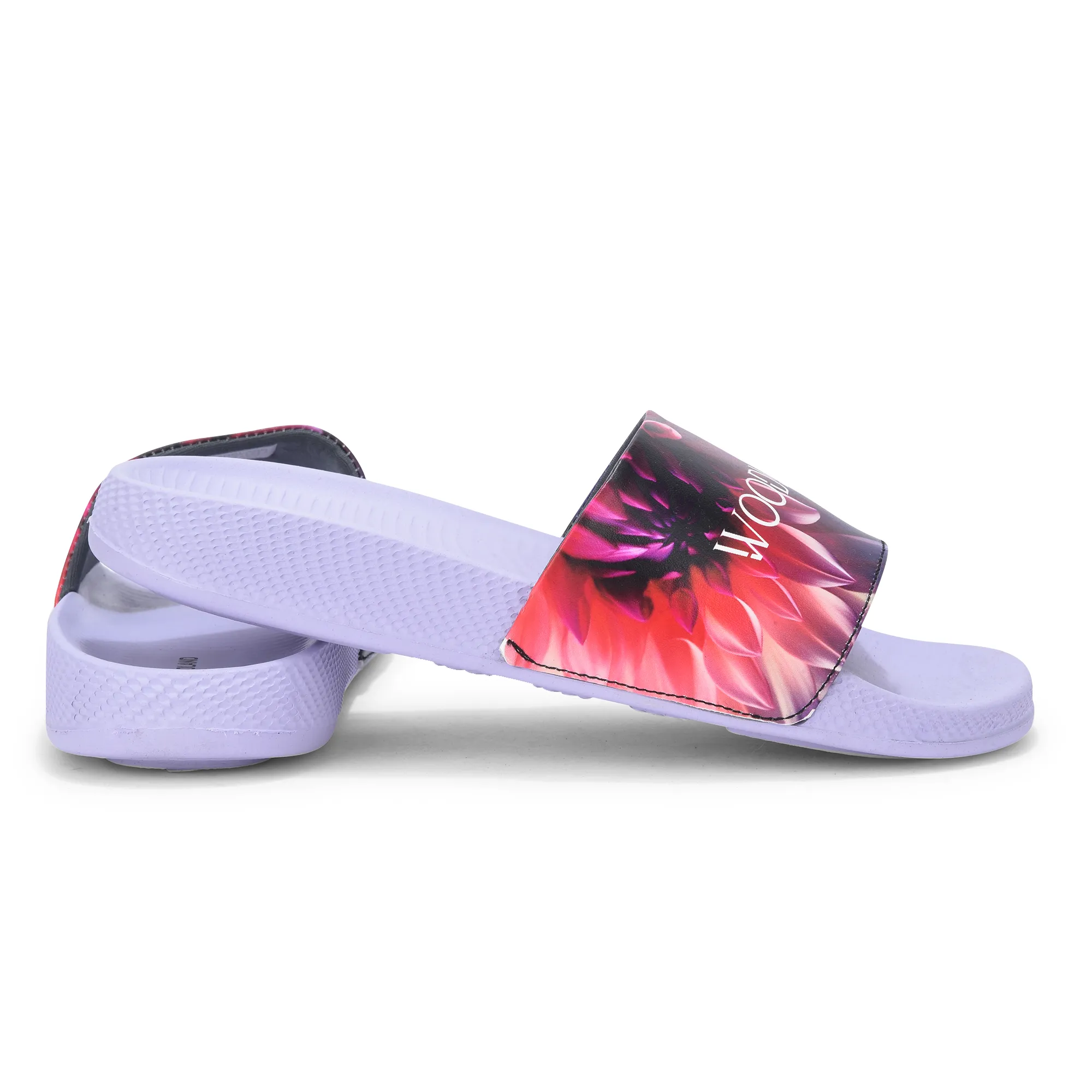 Women Purple Sunflower PU Comfort Slide - Thumbnail 10