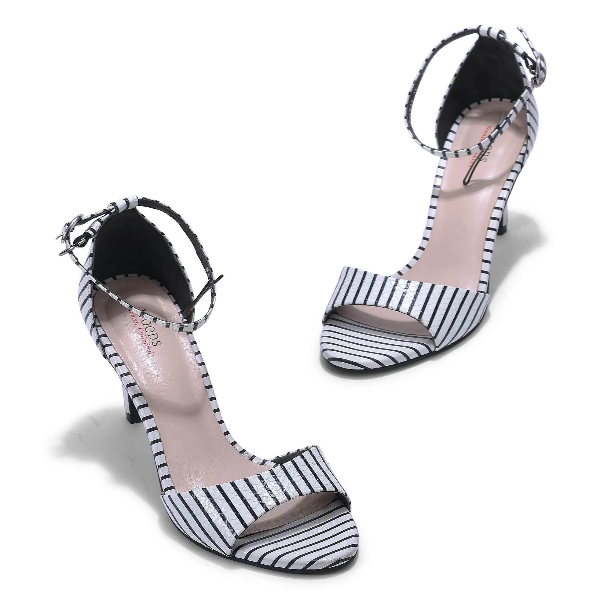 WHITE/BLACK ankle strap sandal for women - Thumbnail 2
