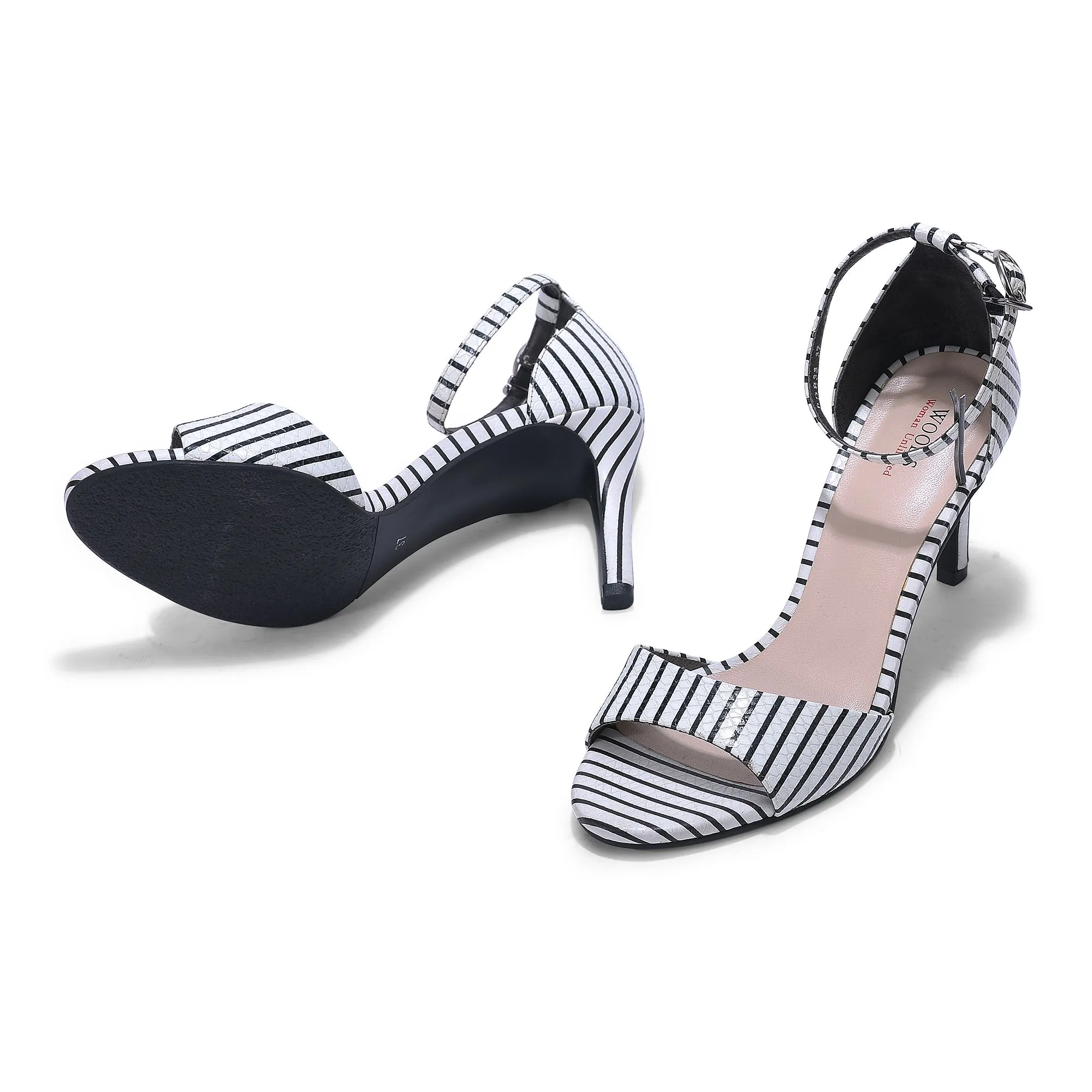 WHITE/BLACK ankle strap sandal for women - Thumbnail 4