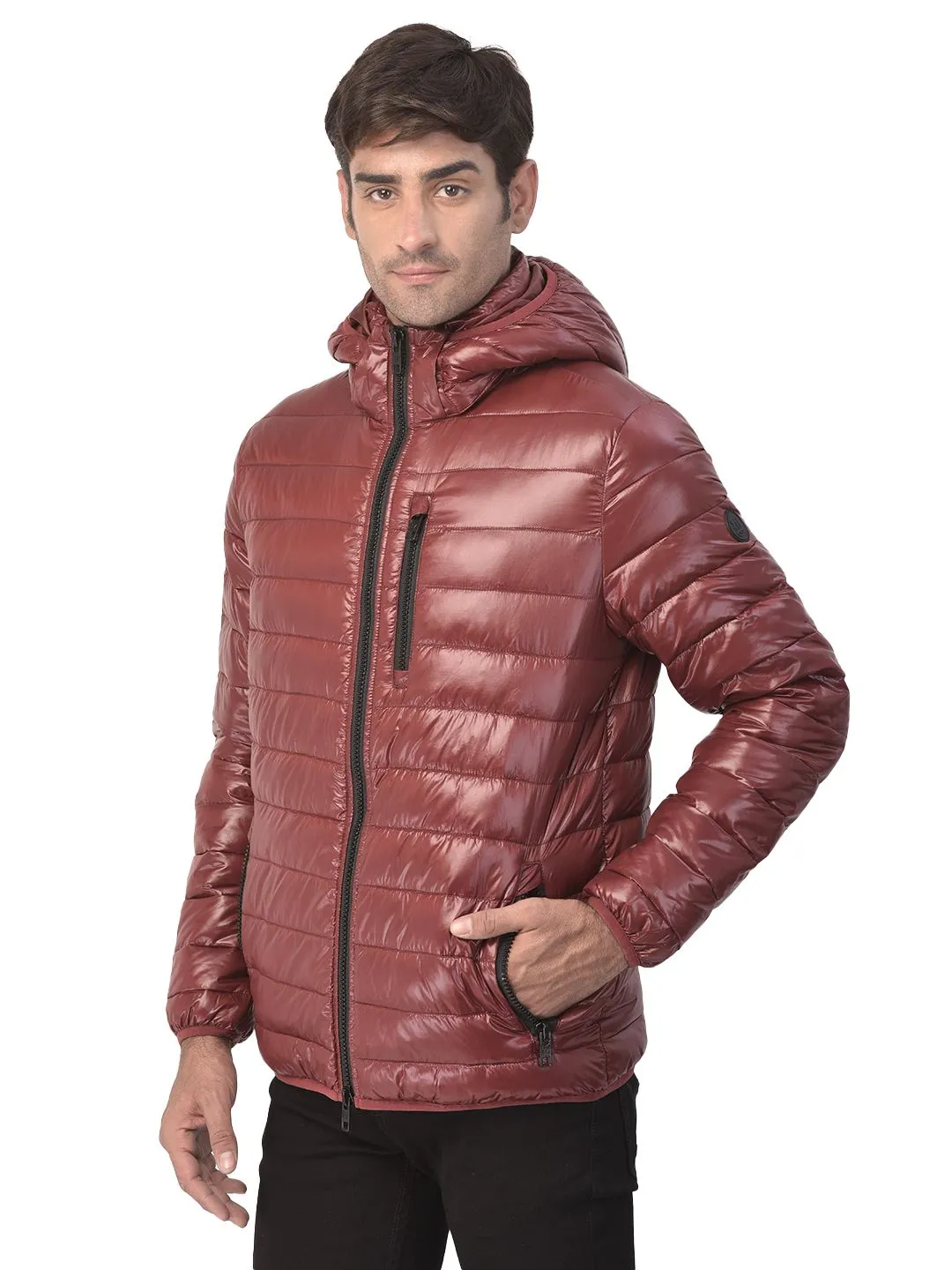 Dark wine quilted jacket for men - Thumbnail 3