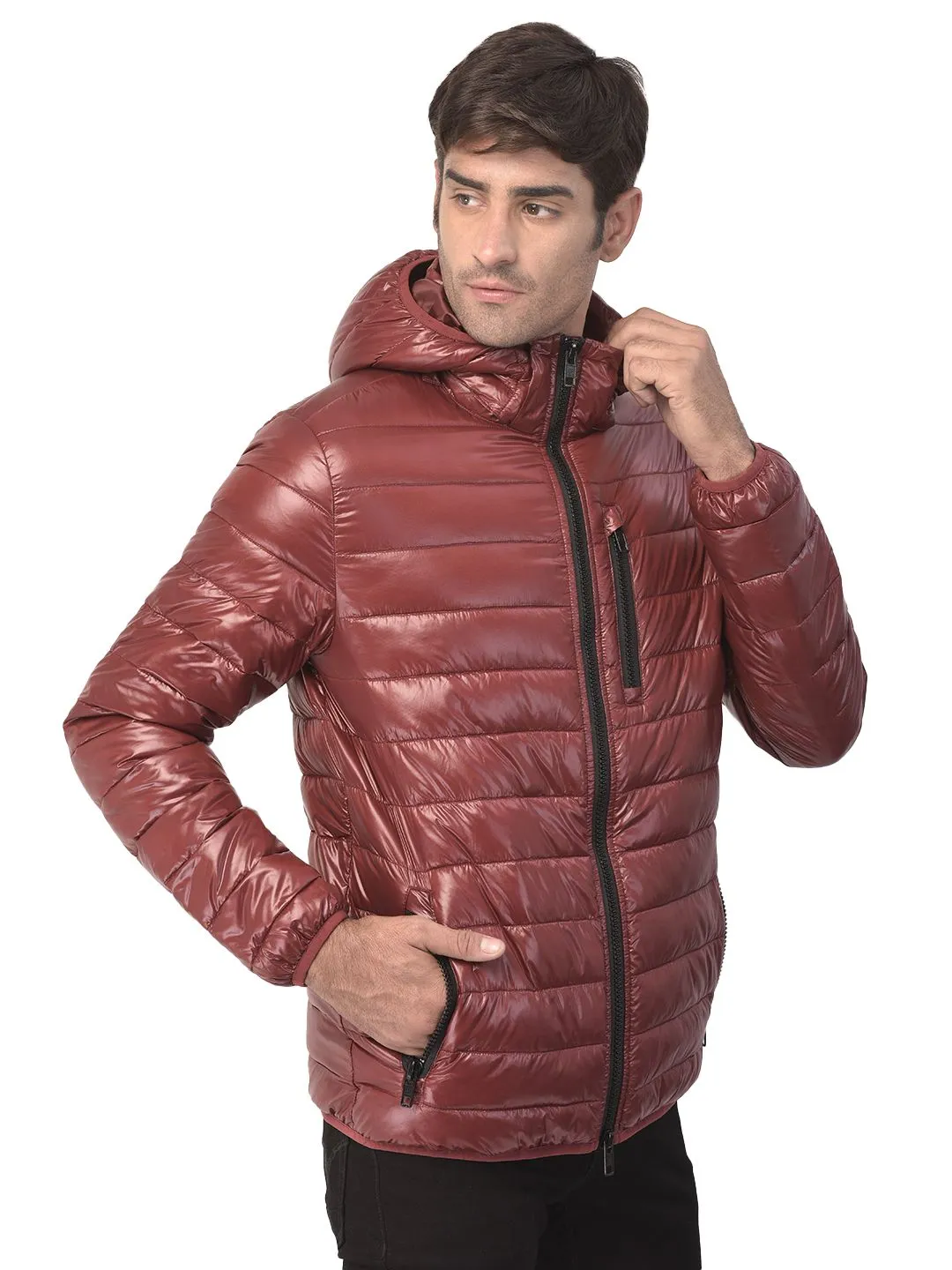 Dark wine quilted jacket for men - Thumbnail 4