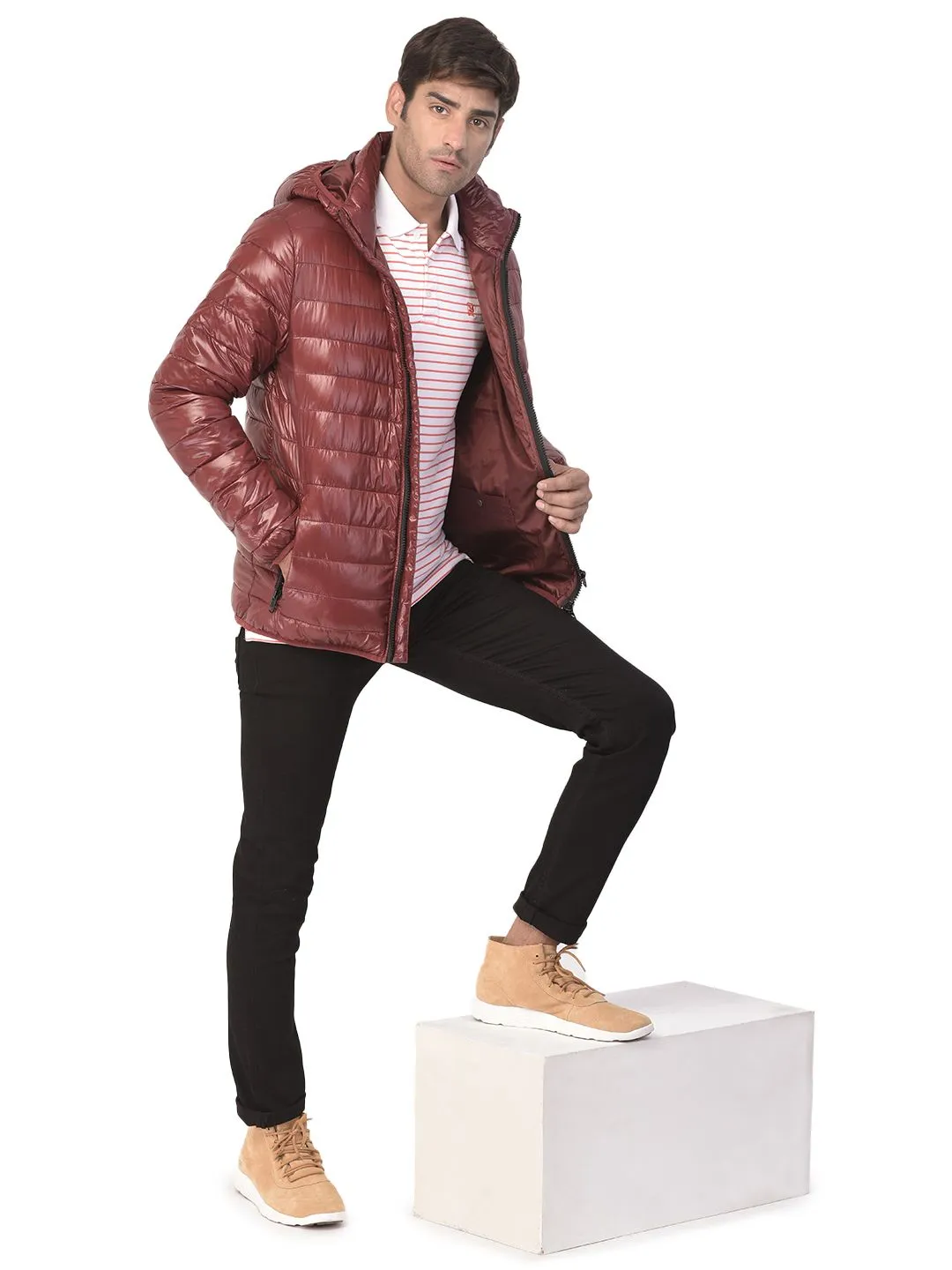 Dark wine quilted jacket for men - Thumbnail 5