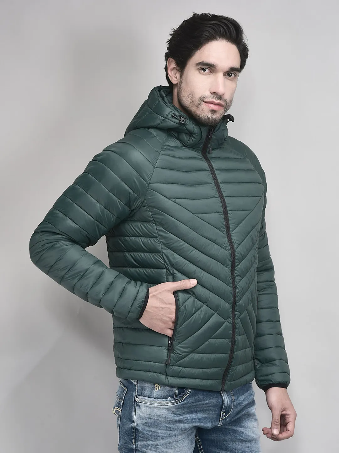 BGreen jacket for men with hood - Thumbnail 2