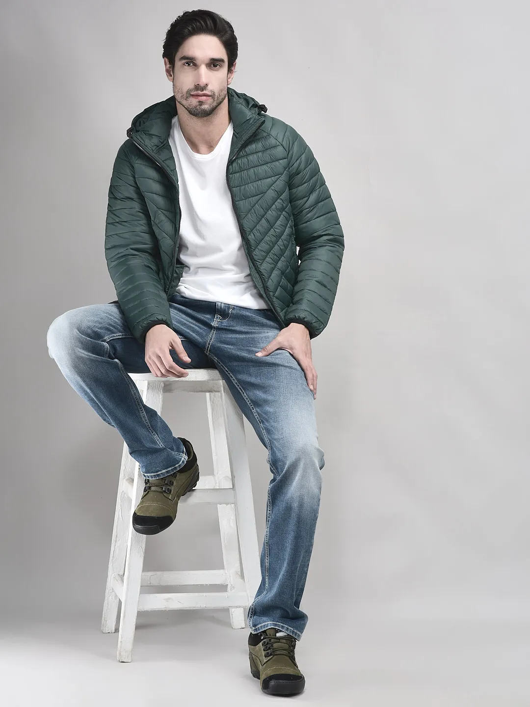 BGreen jacket for men with hood - Thumbnail 9