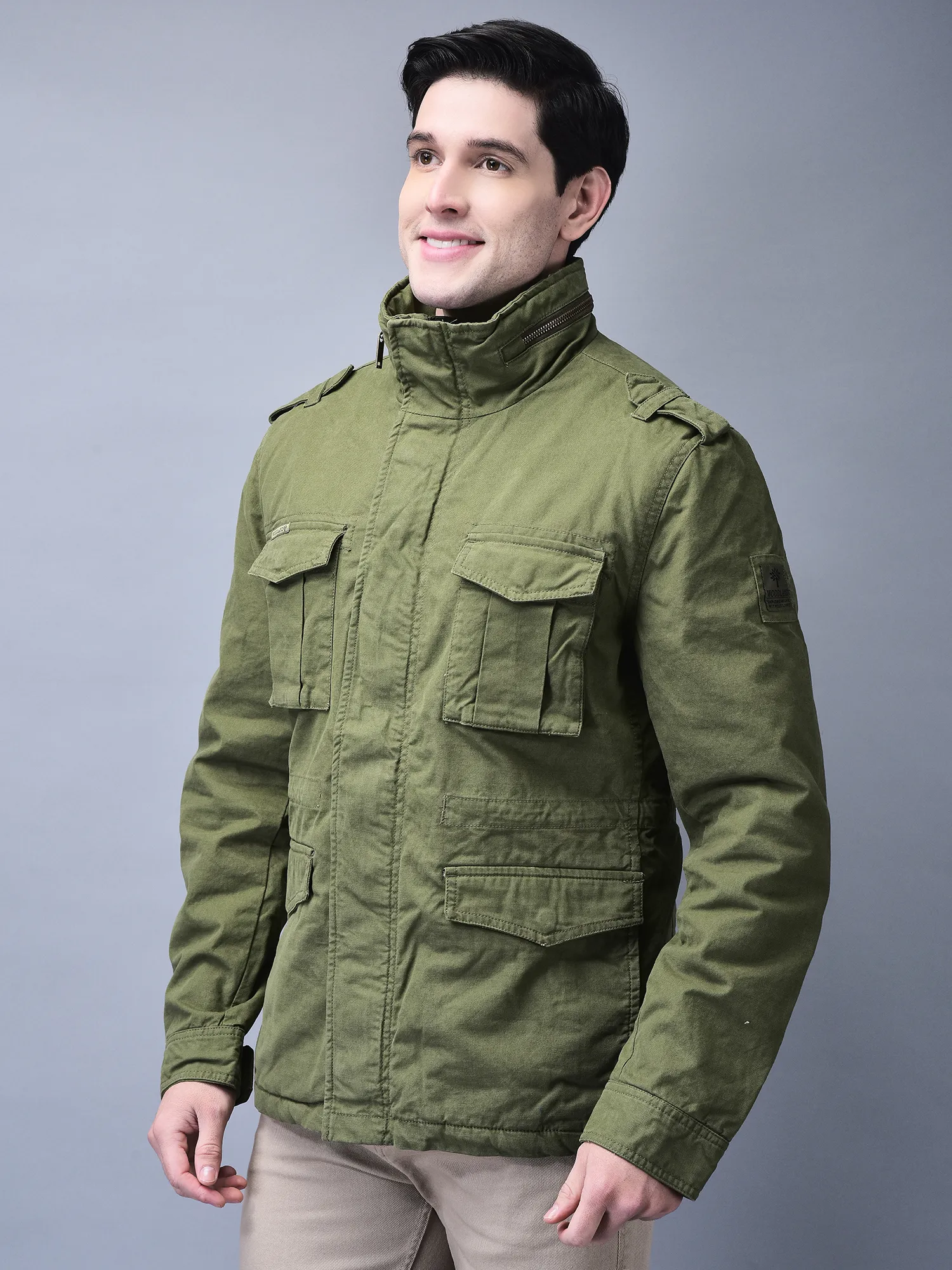 Khaki/ Green jacket for men - Thumbnail 2