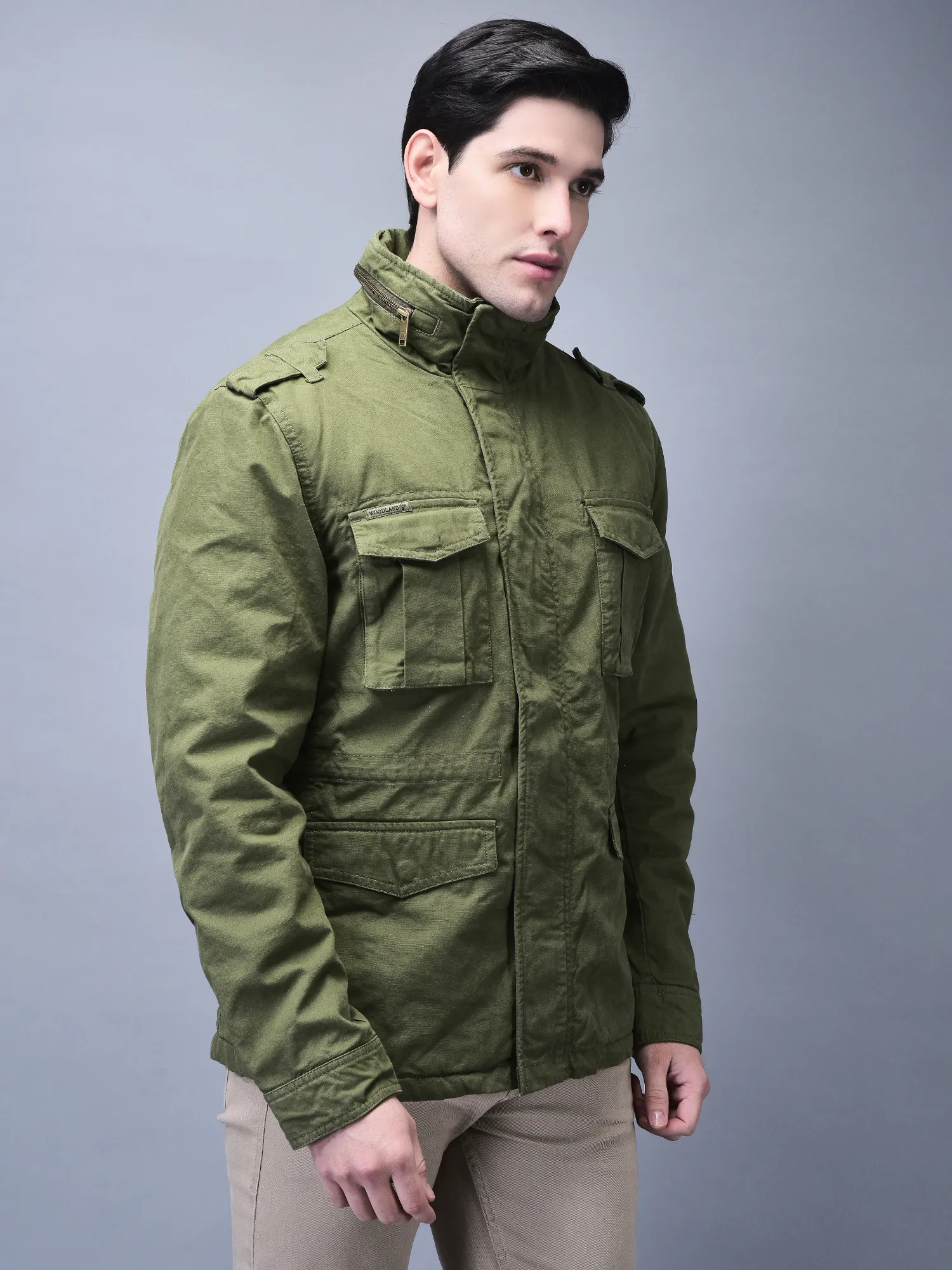 Khaki/ Green jacket for men - Thumbnail 3