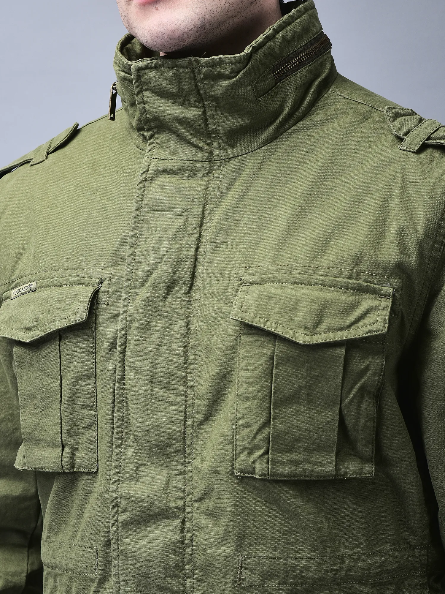 Khaki/ Green jacket for men - Thumbnail 4
