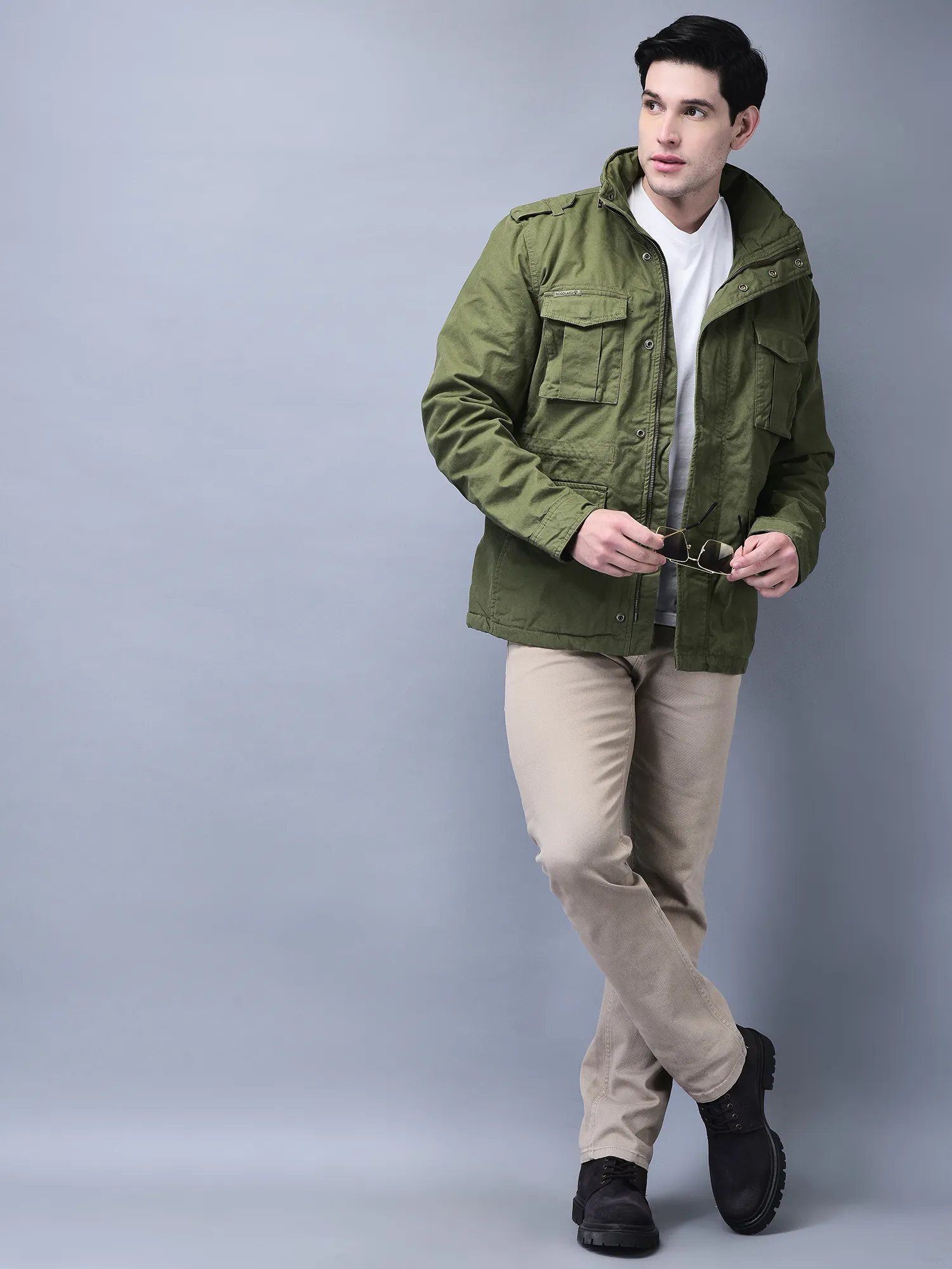 Khaki/ Green jacket for men - Thumbnail 8
