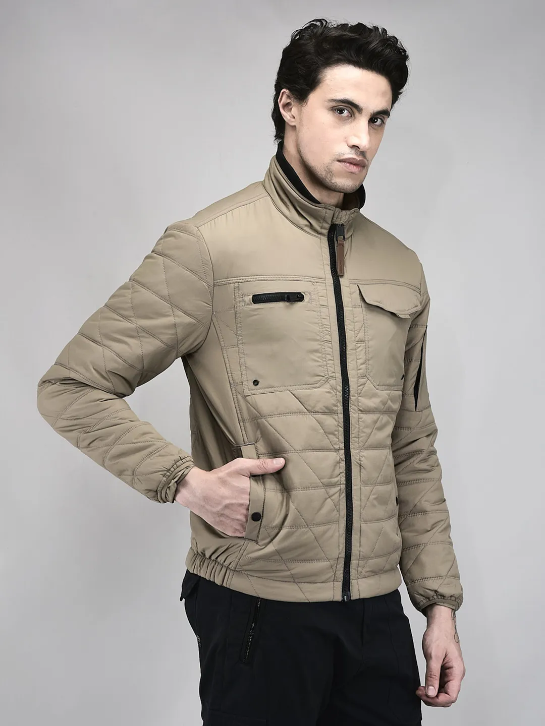 Woodland Men Camel Quilted Nylon Jacket - Thumbnail 2