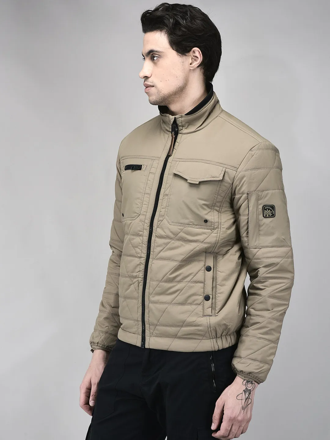 Woodland Men Camel Quilted Nylon Jacket - Thumbnail 3
