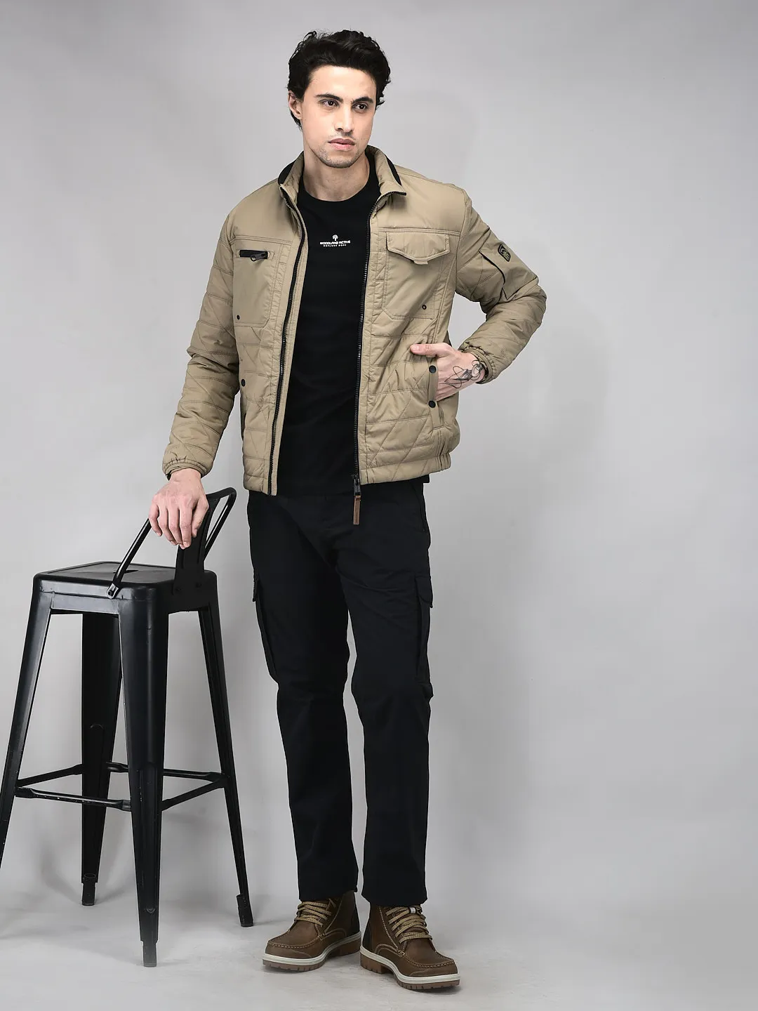 Woodland Men Camel Quilted Nylon Jacket - Thumbnail 8