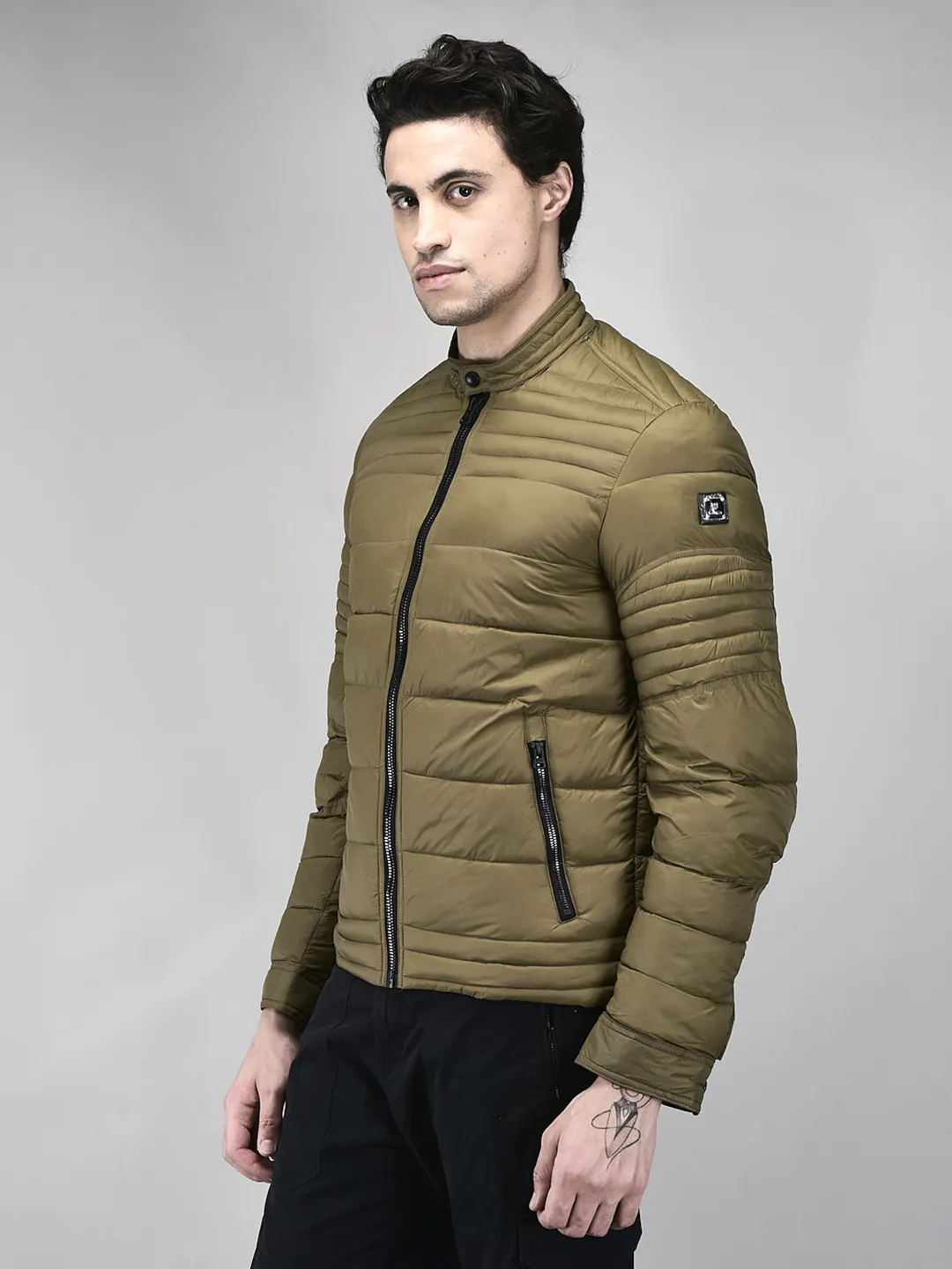 Men Lightweight Puffer Jacket in Military Olive - Thumbnail 3