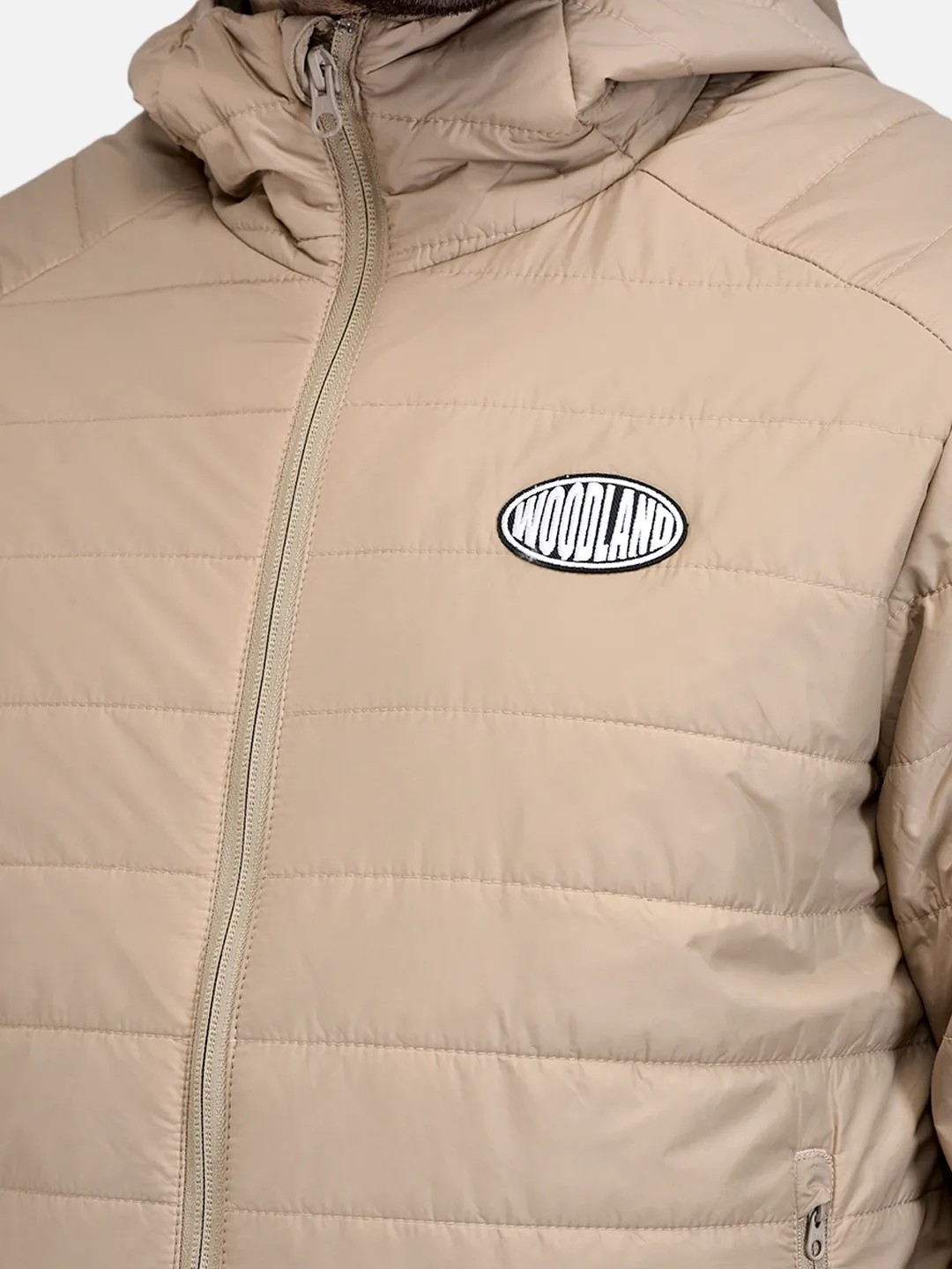 Woodland Men Beige/Dolive Nylon Hooded Puffer Jacket 4