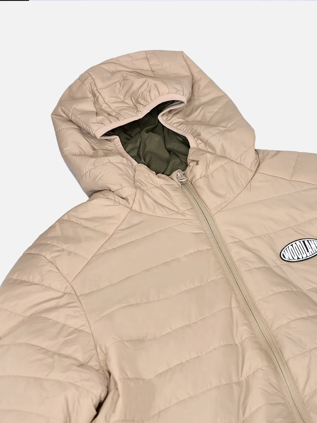 Woodland Men Beige/Dolive Nylon Hooded Puffer Jacket 5