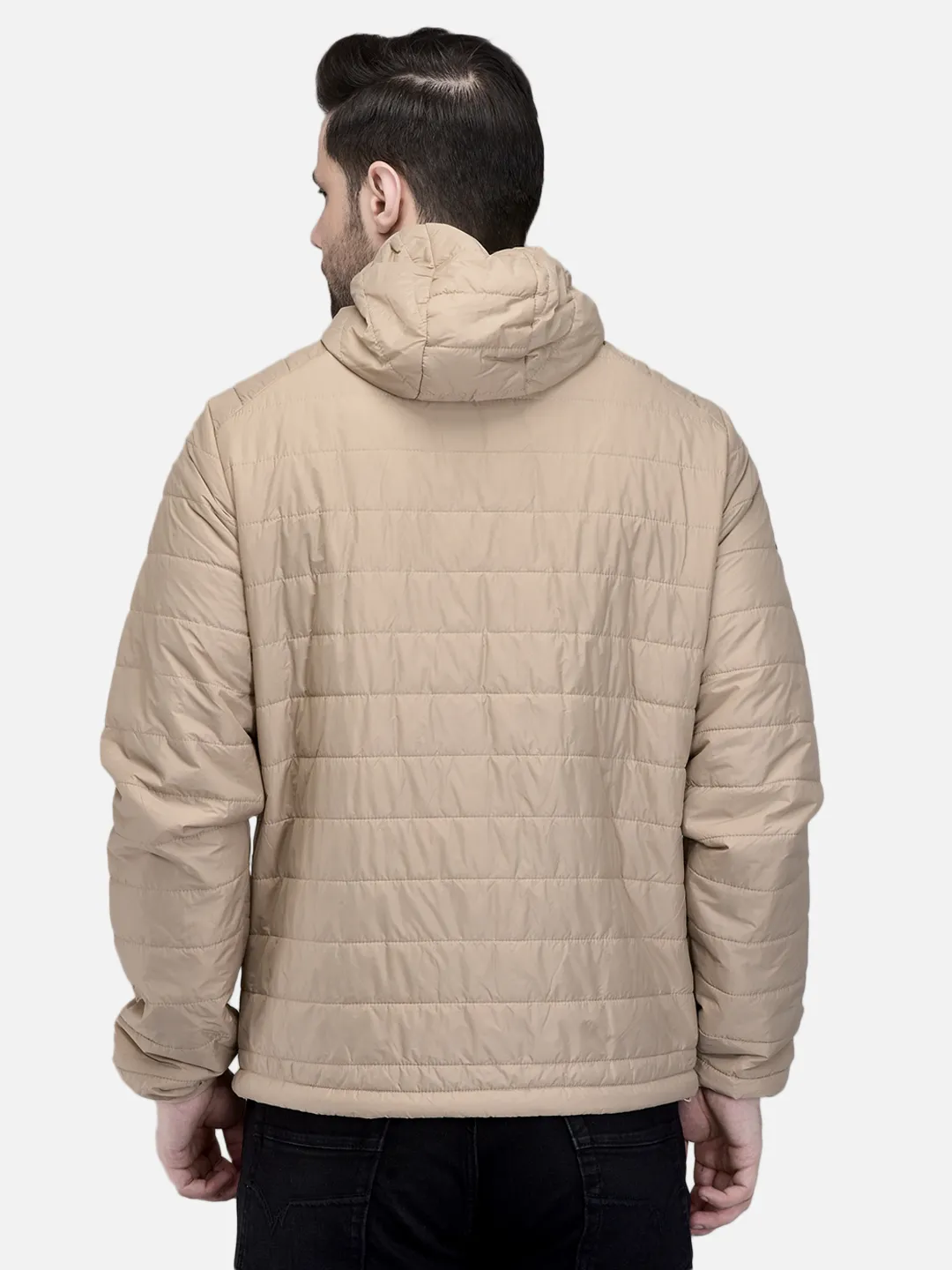 Woodland Men Beige/Dolive Nylon Hooded Puffer Jacket 6