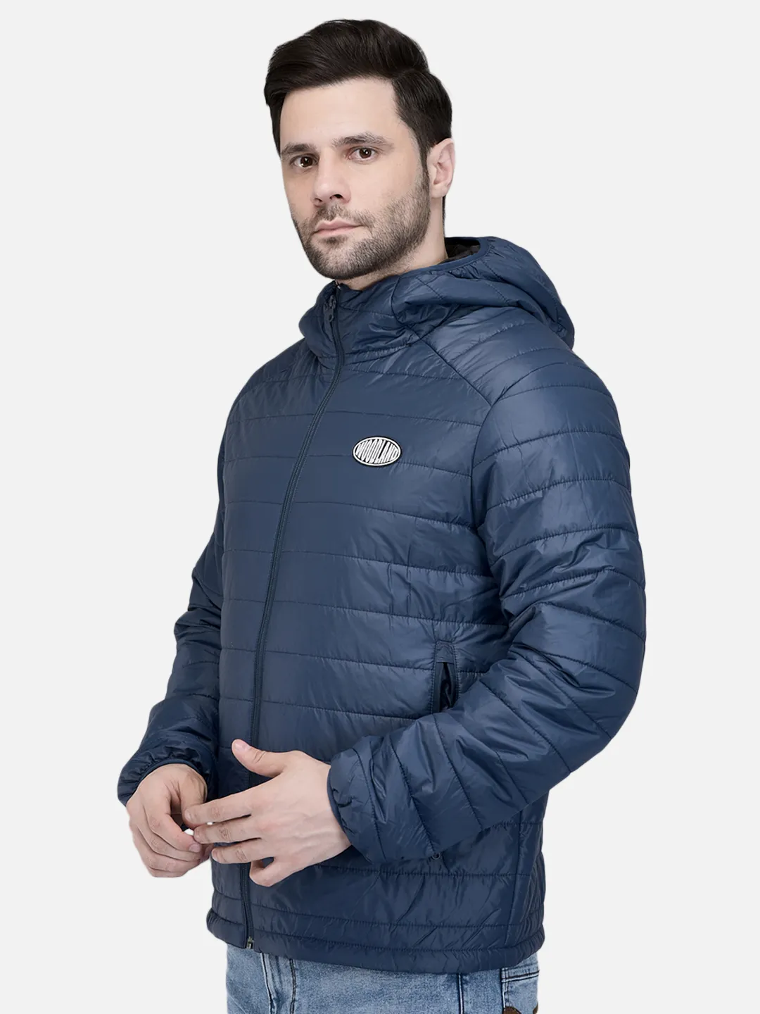 Woodland Men Mblue/Black Nylon Hooded Puffer Jacket 2