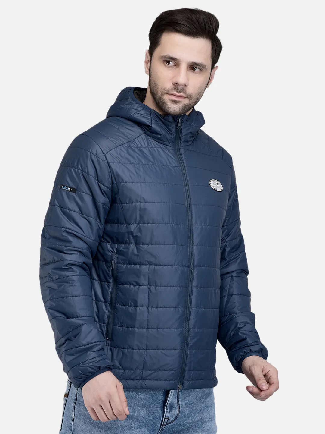 Woodland Men Mblue/Black Nylon Hooded Puffer Jacket 3