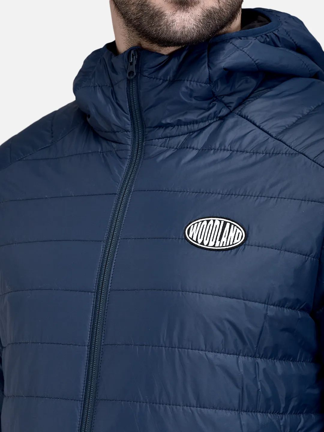 Woodland Men Mblue/Black Nylon Hooded Puffer Jacket 4