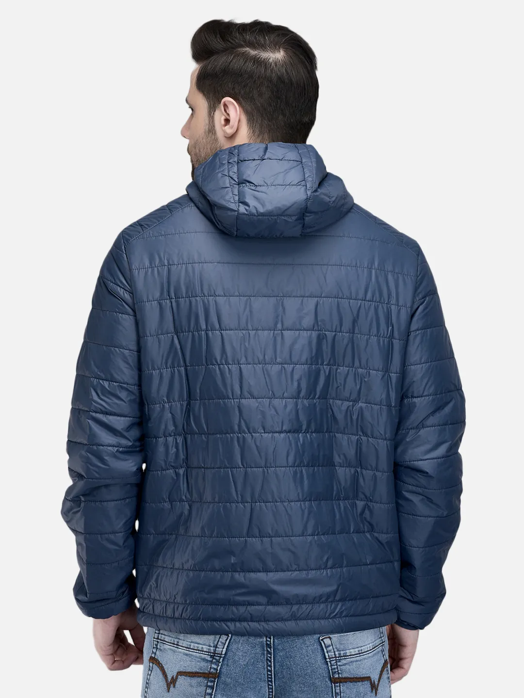 Woodland Men Mblue/Black Nylon Hooded Puffer Jacket 6