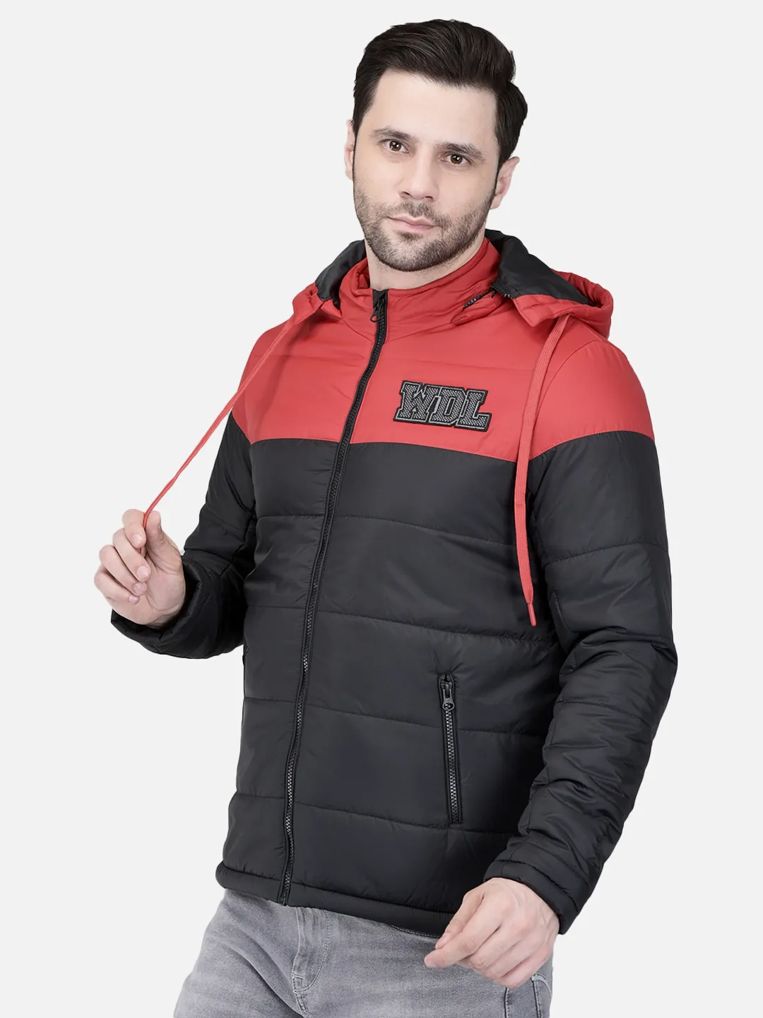 Men Black/Red Polyester Quilted Winter Jacket 2