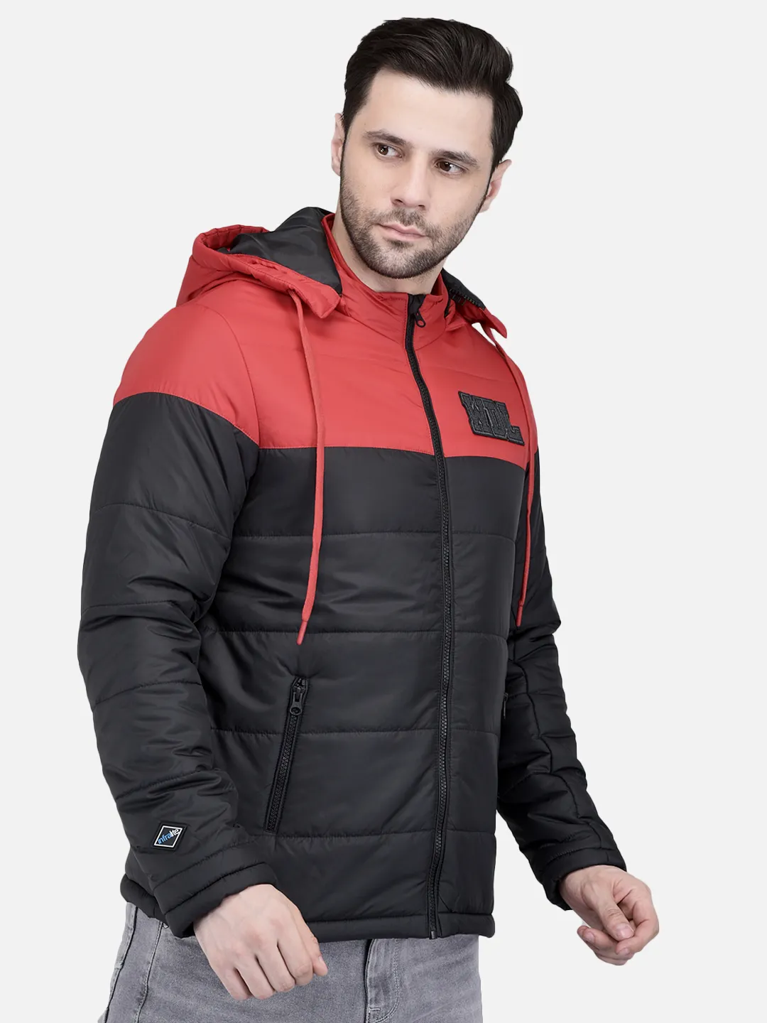 Men Black/Red Polyester Quilted Winter Jacket 3