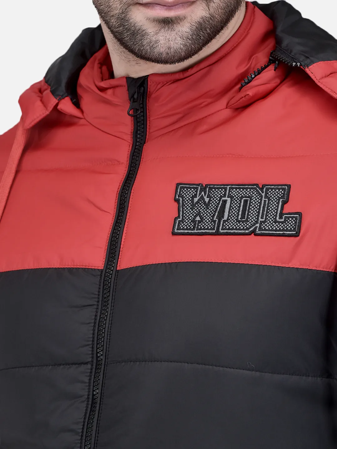 Men Black/Red Polyester Quilted Winter Jacket 4