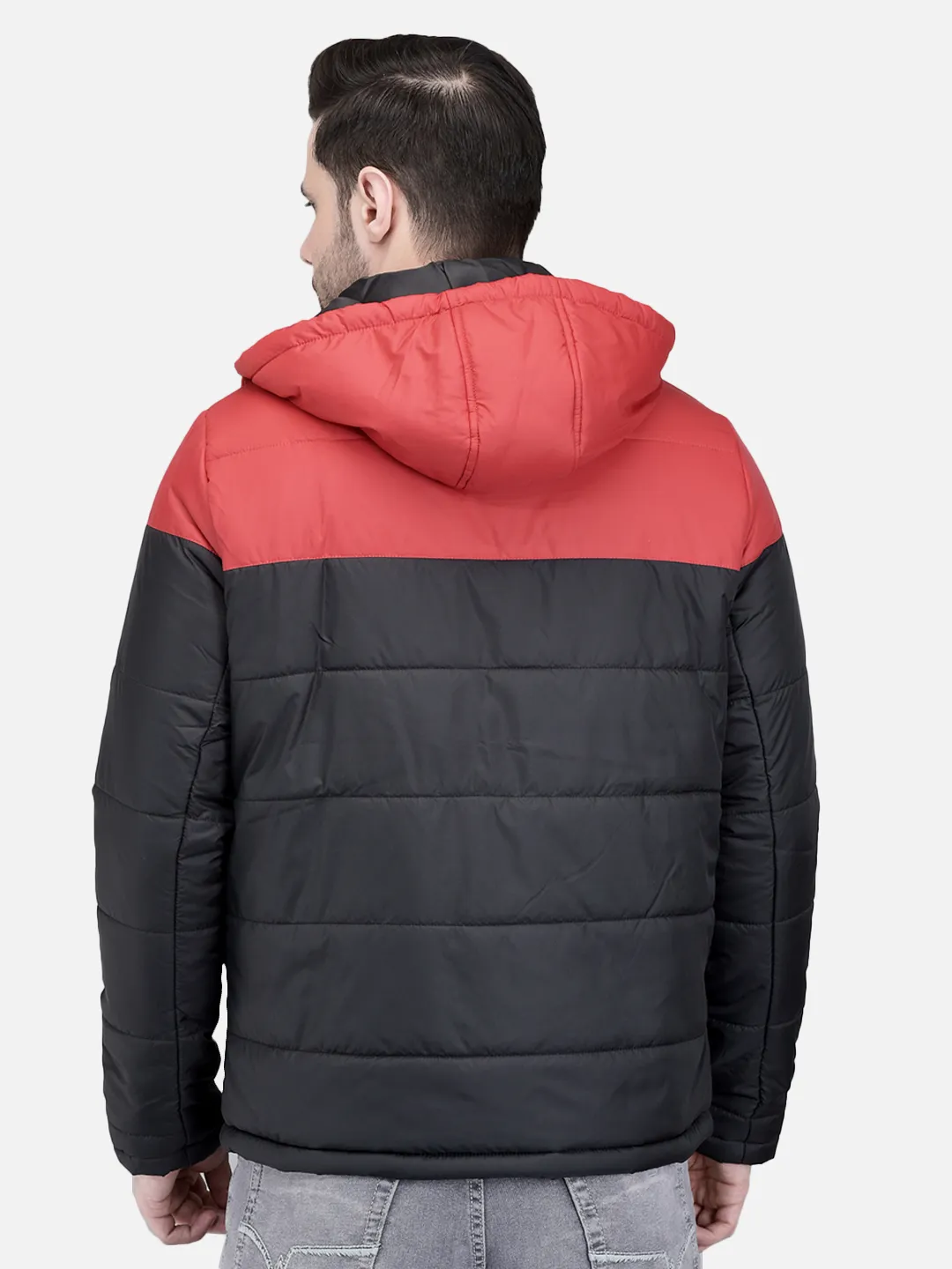 Men Black/Red Polyester Quilted Winter Jacket 6