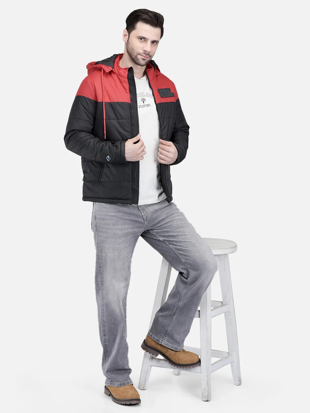Men Black/Red Polyester Quilted Winter Jacket 7