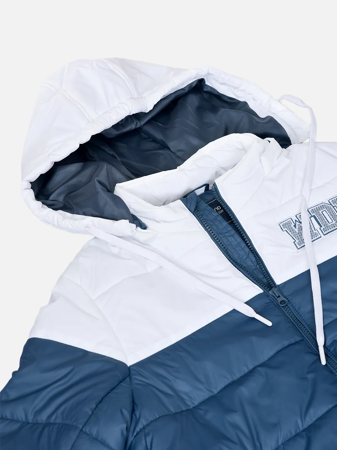 Men Teal/White Polyester Quilted Winter Jacket 5