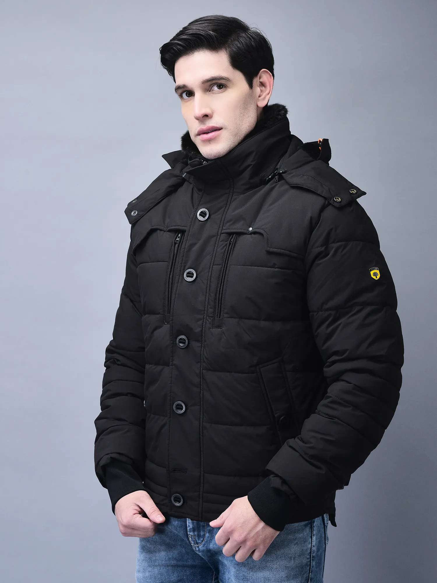 Black jacket for men with hood - Thumbnail 2