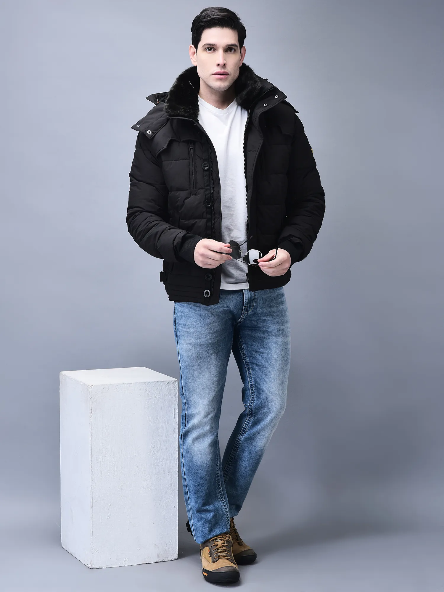 Black jacket for men with hood - Thumbnail 8